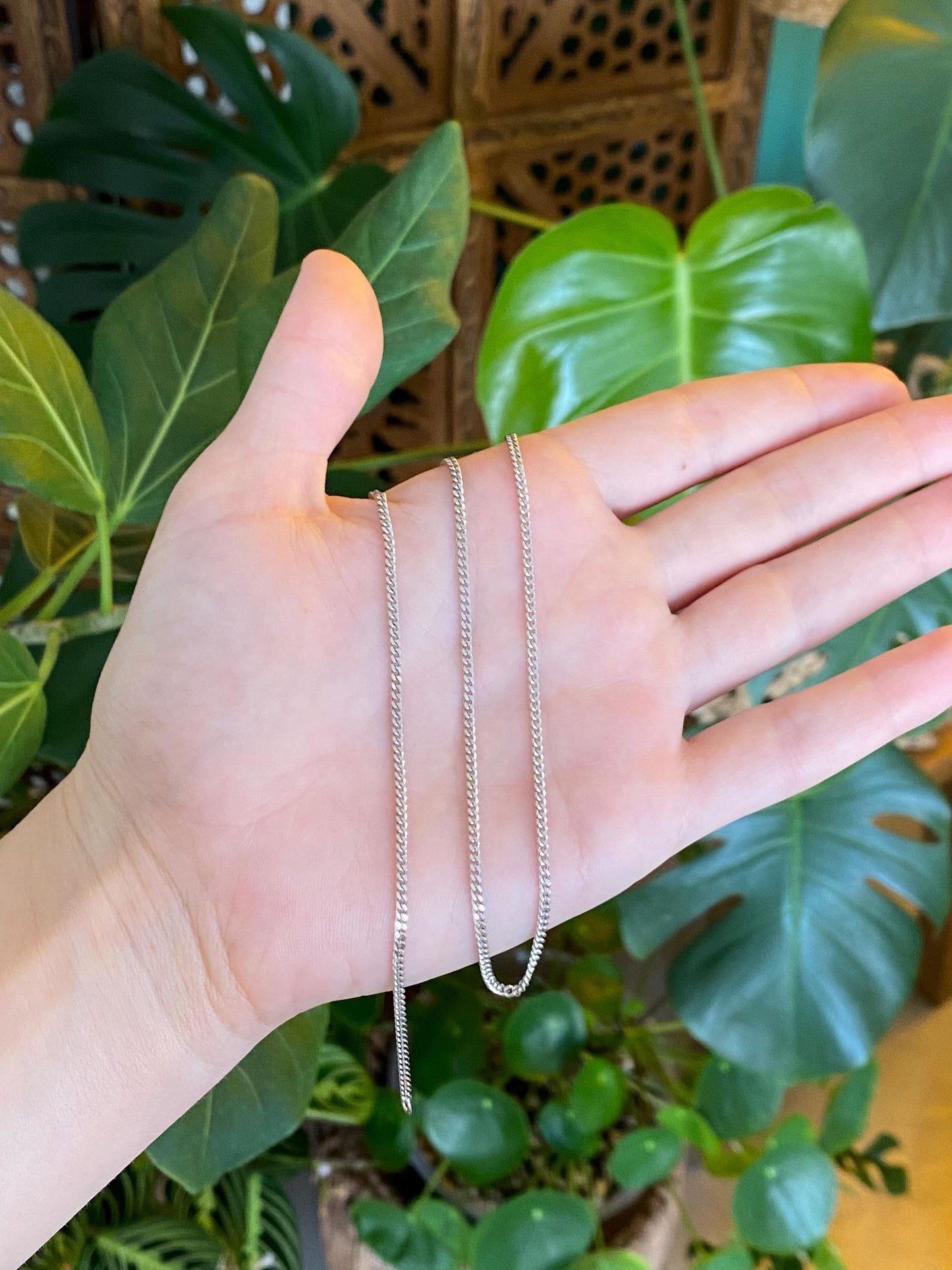 Vintage Solid 10k White Gold Flat Curb Chain Necklace - 17.75 inches