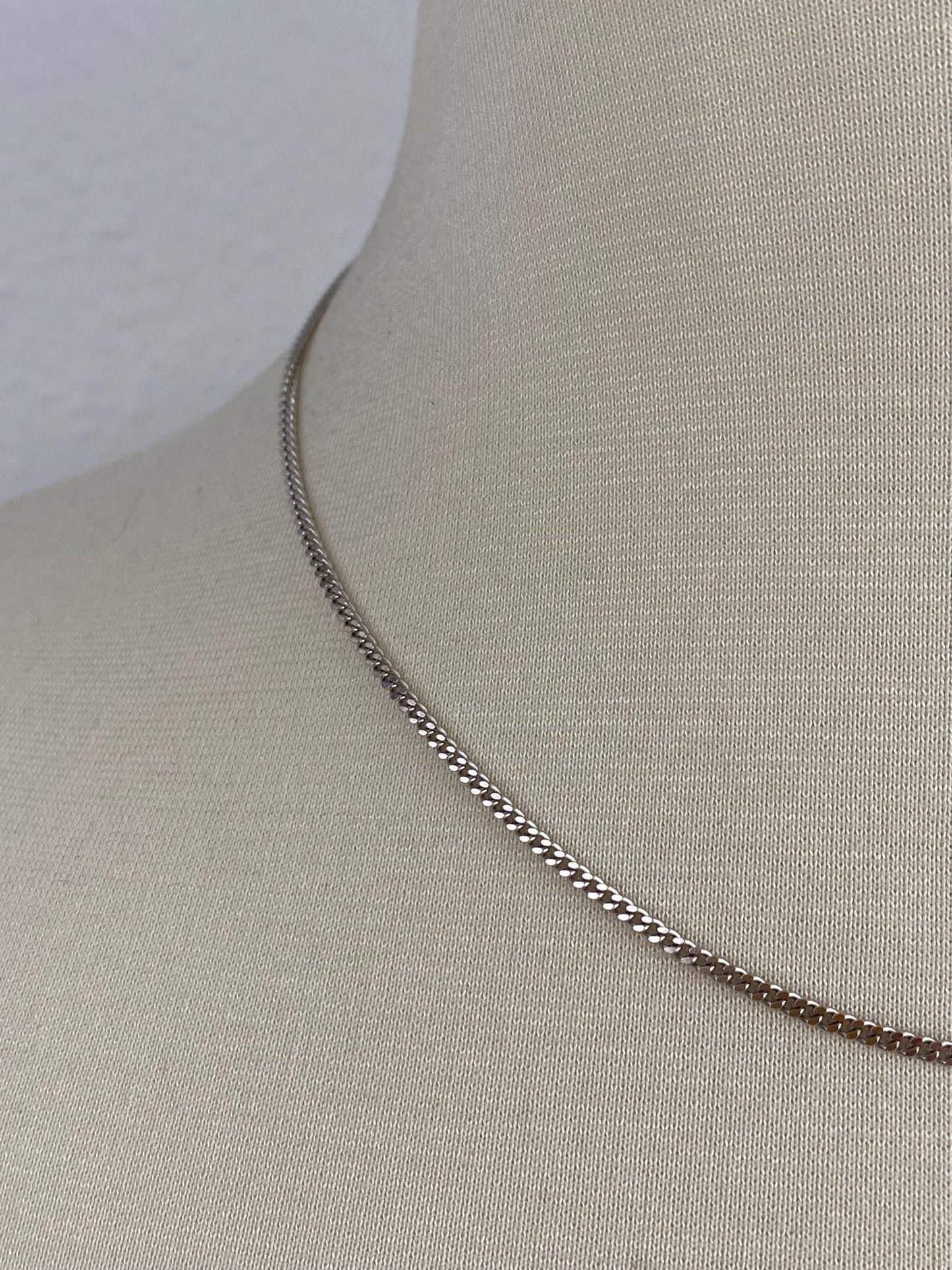 Vintage Solid 10k White Gold Flat Curb Chain Necklace - 17.75 inches