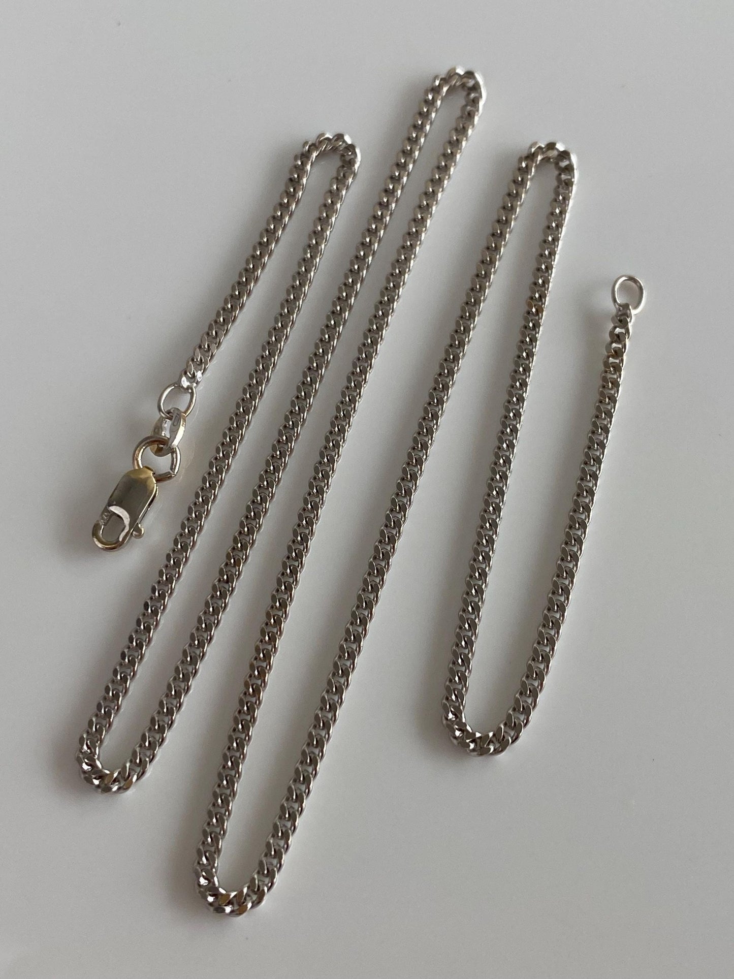 Vintage Solid 10k White Gold Flat Curb Chain Necklace - 17.75 inches