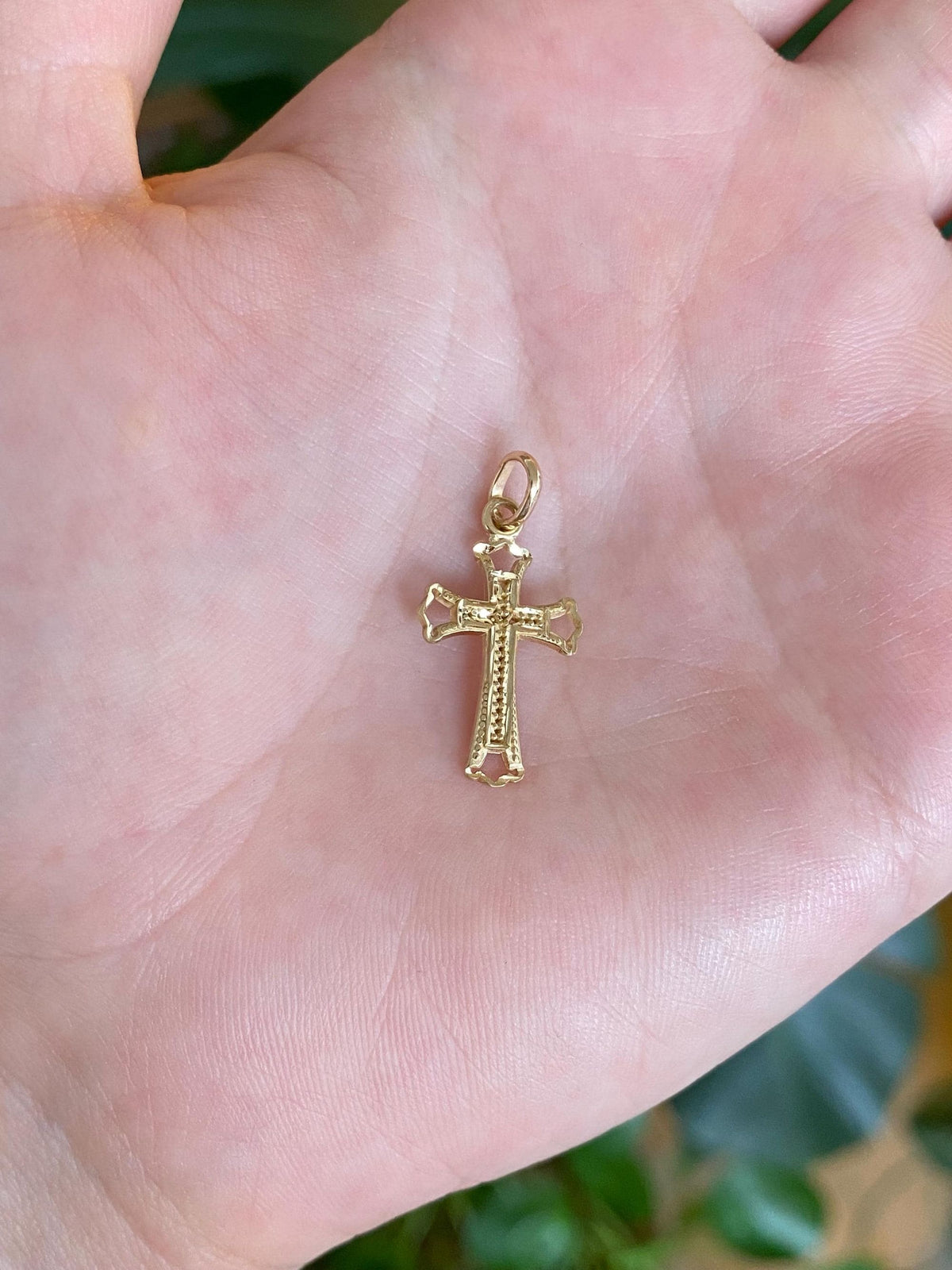 Vintage Solid 14k Yellow Gold Diamond Cut Open Work Cross Charm