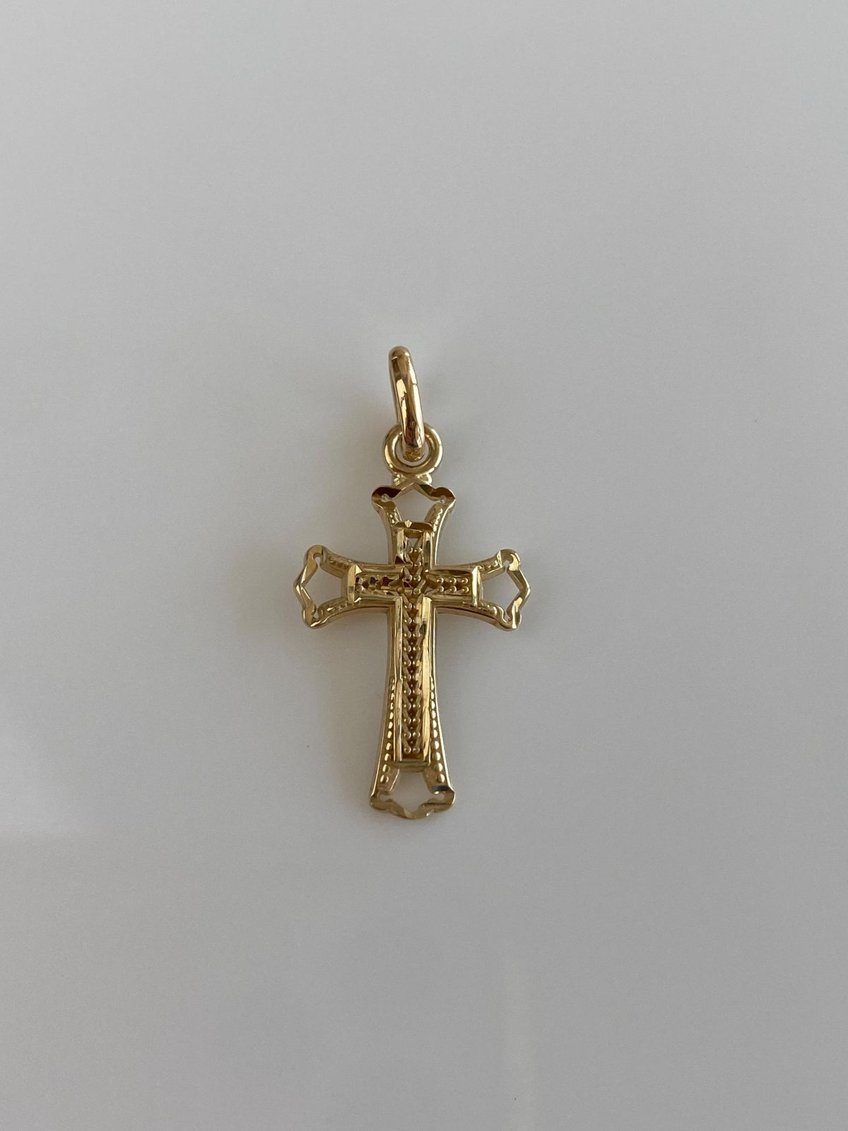 Vintage Solid 14k Yellow Gold Diamond Cut Open Work Cross Charm