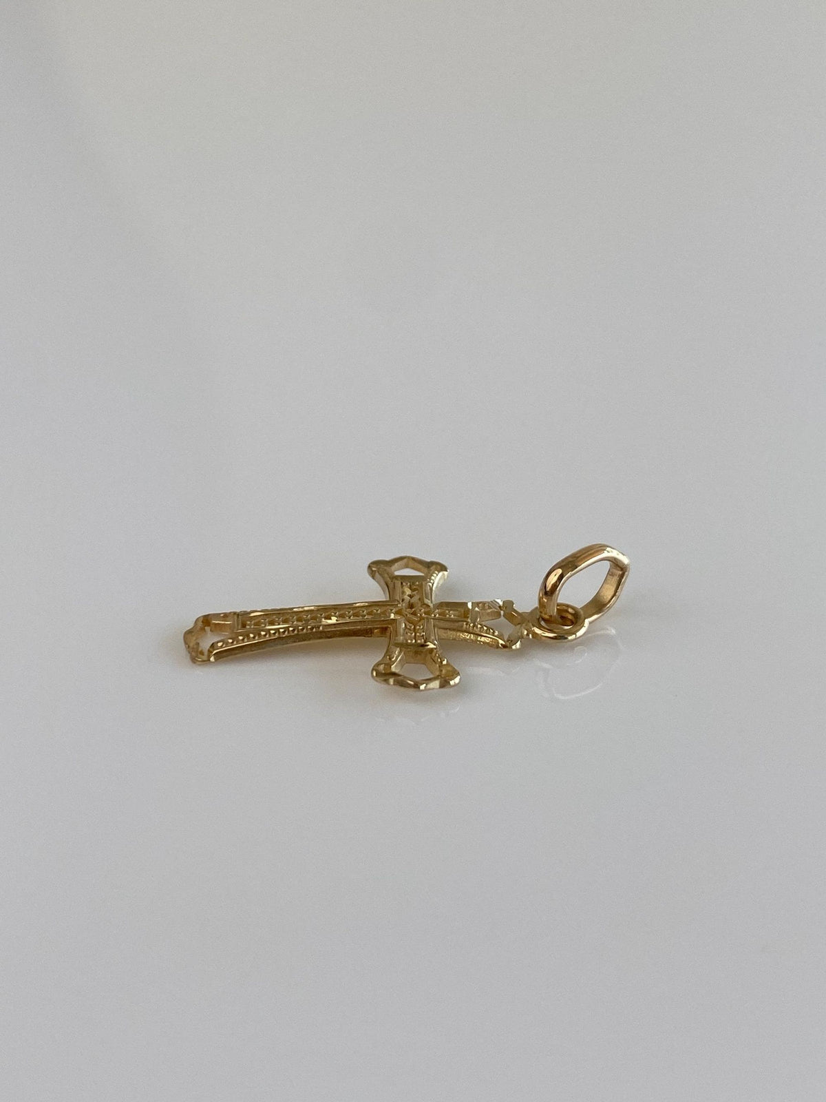 Vintage Solid 14k Yellow Gold Diamond Cut Open Work Cross Charm