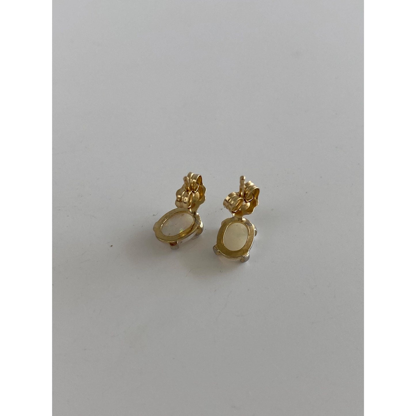 Vintage Solid 14k White & Yellow Gold Opal Stud Earrings