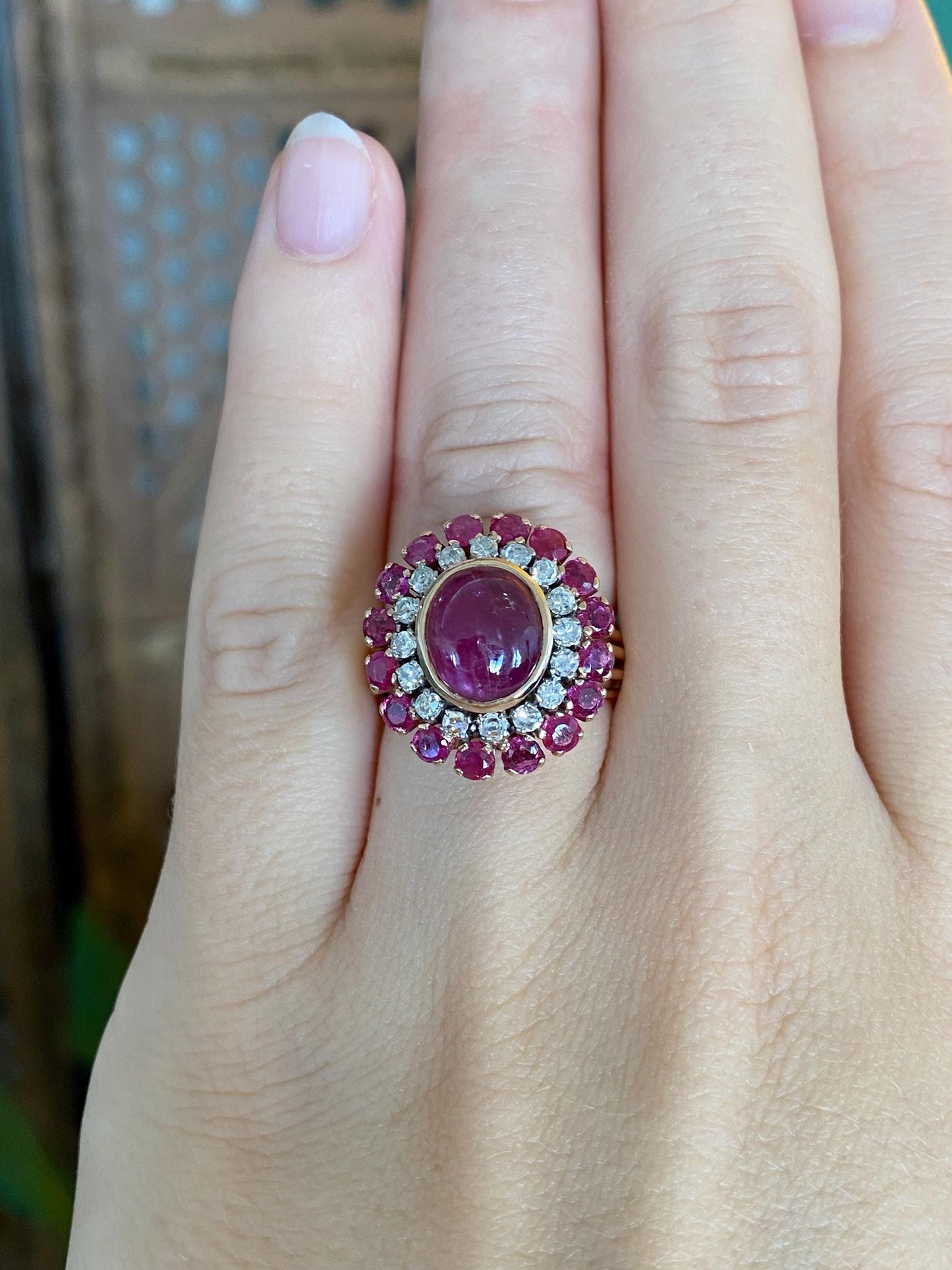 Vintage Solid 14k Rose Gold Pink Sapphire Diamond Halo Ring - Size 4.25