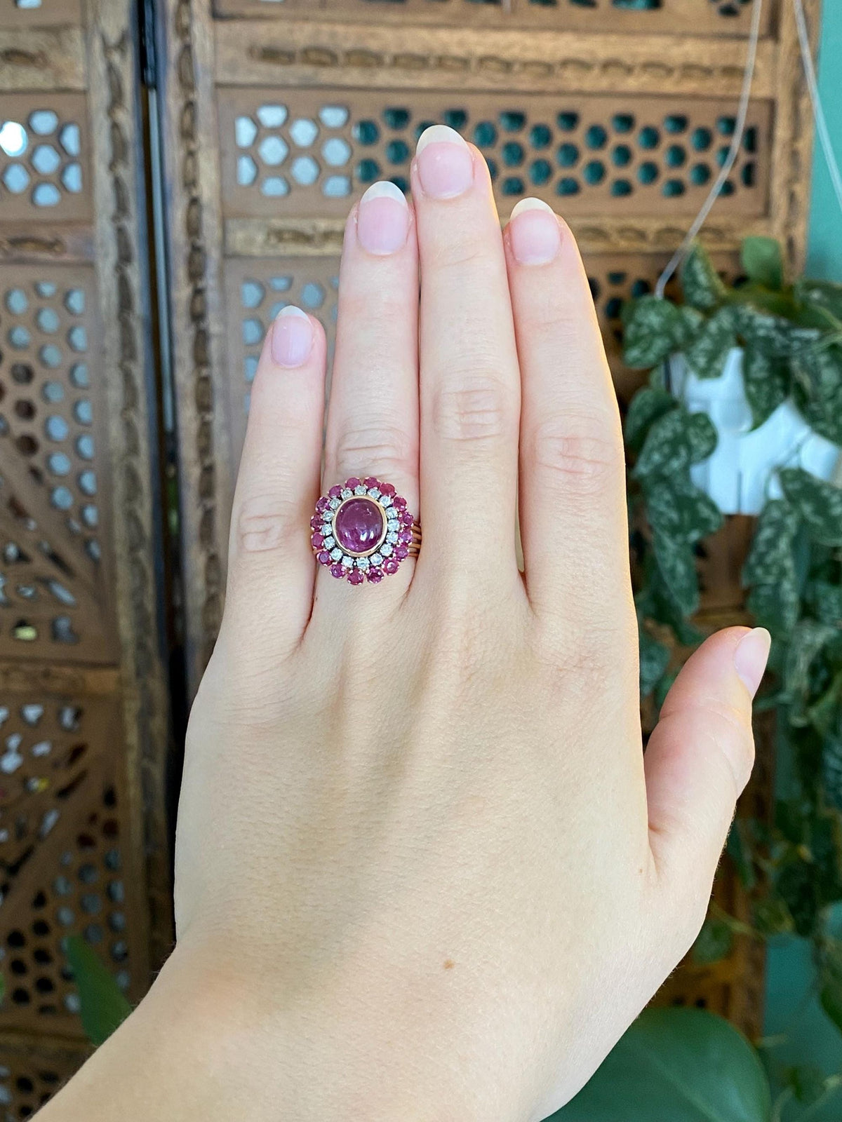 Vintage Solid 14k Rose Gold Pink Sapphire Diamond Halo Ring - Size 4.25