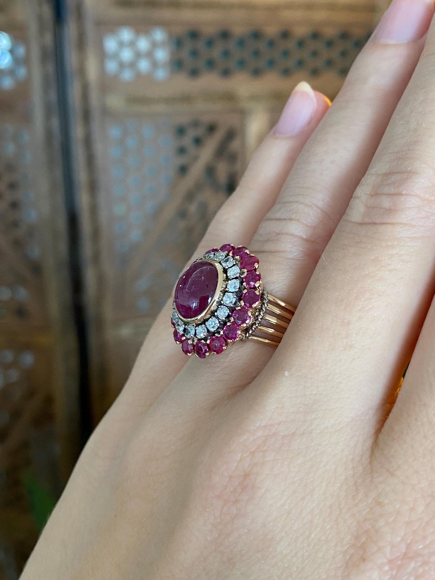 Vintage Solid 14k Rose Gold Pink Sapphire Diamond Halo Ring - Size 4.25