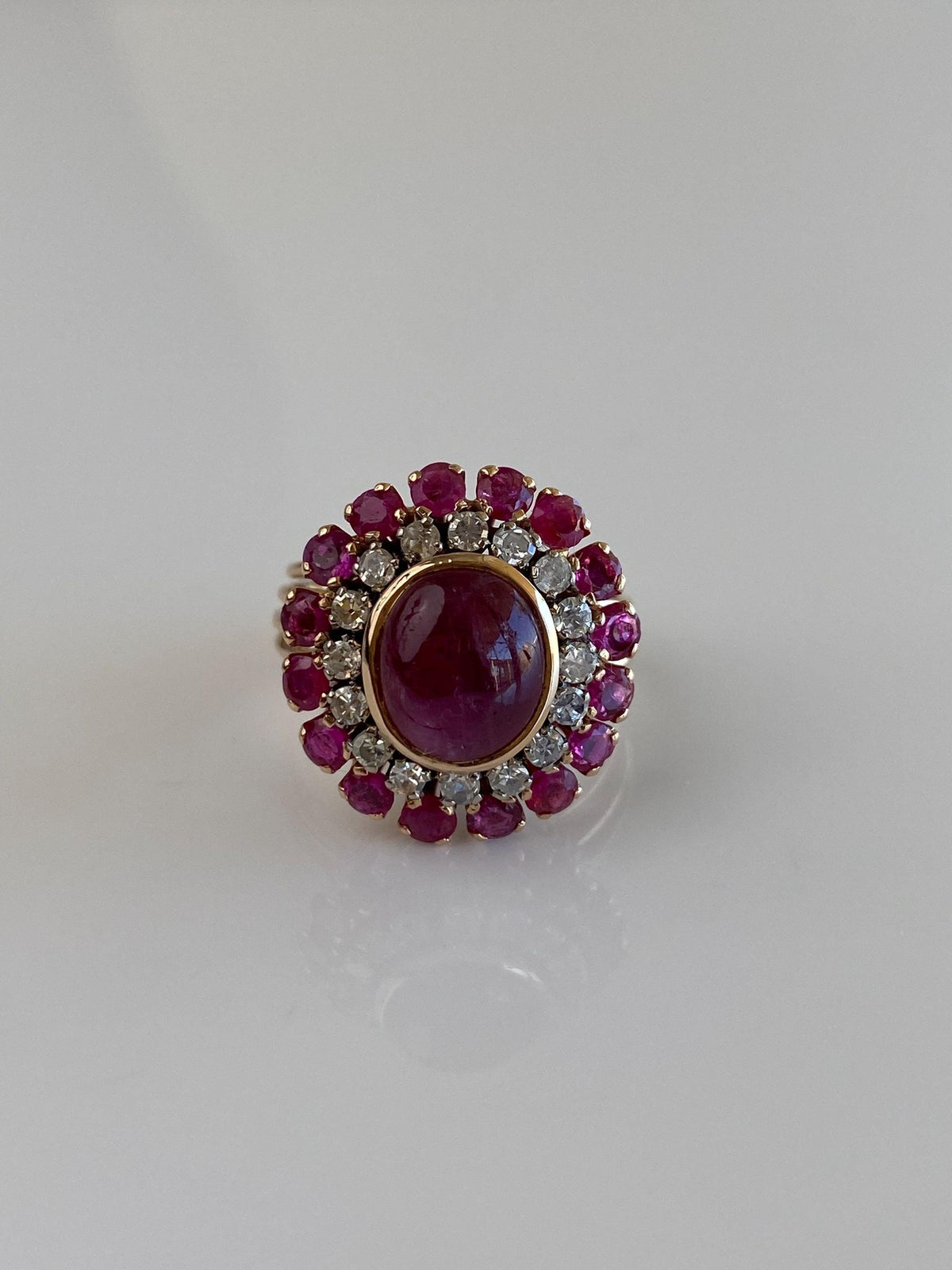 Vintage Solid 14k Rose Gold Pink Sapphire Diamond Halo Ring - Size 4.25
