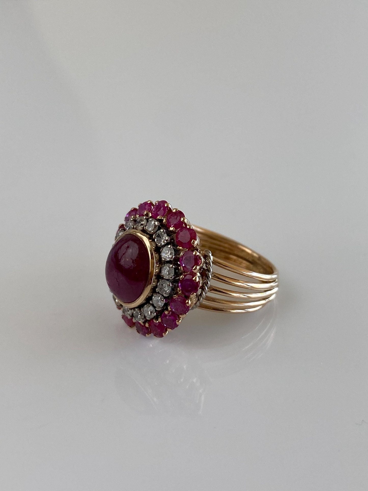 Vintage Solid 14k Rose Gold Pink Sapphire Diamond Halo Ring - Size 4.25