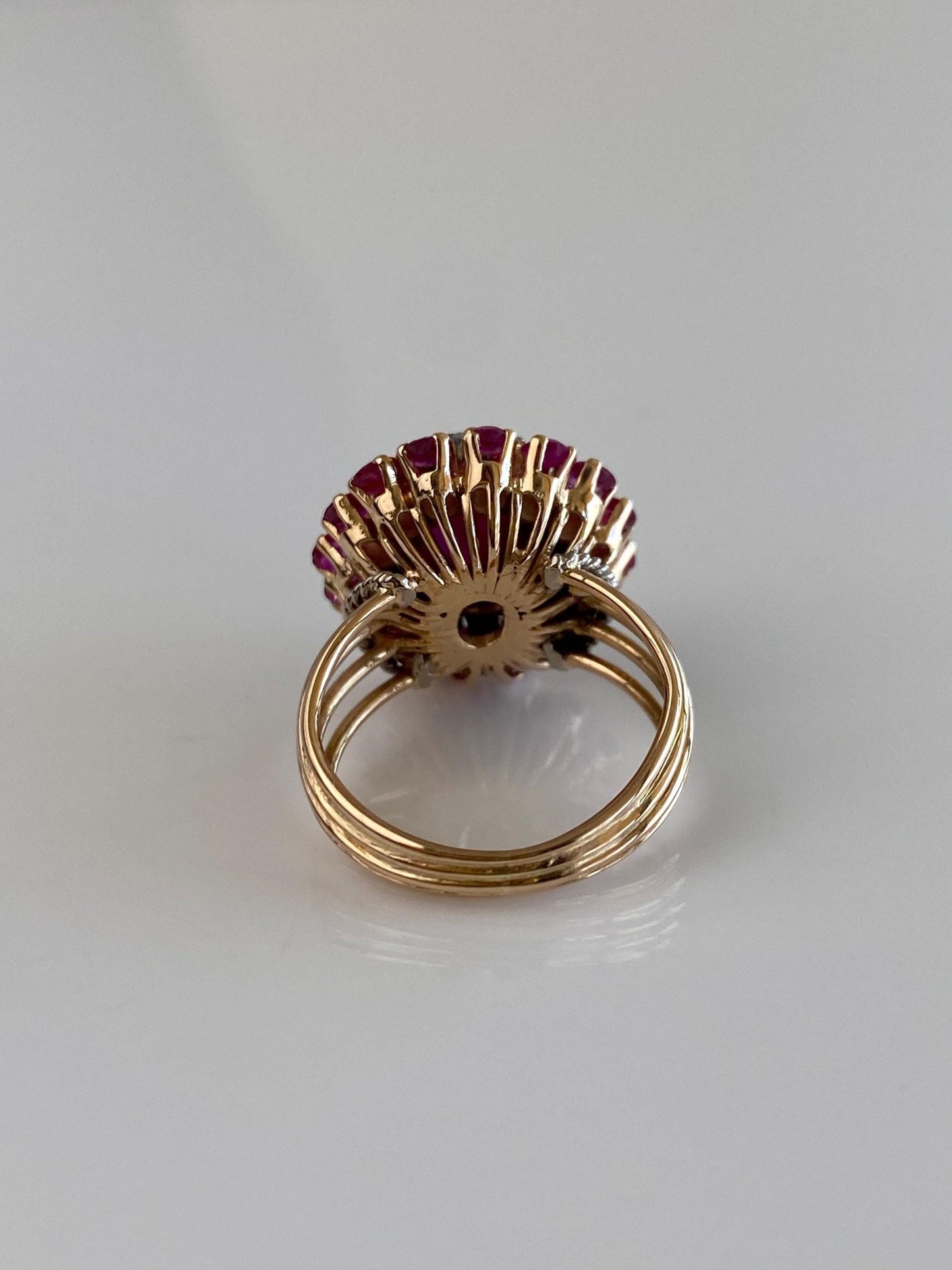Vintage Solid 14k Rose Gold Pink Sapphire Diamond Halo Ring - Size 4.25
