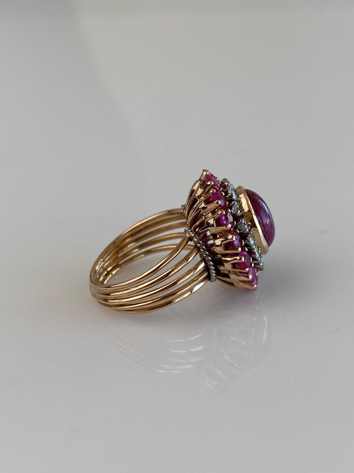 Vintage Solid 14k Rose Gold Pink Sapphire Diamond Halo Ring - Size 4.25