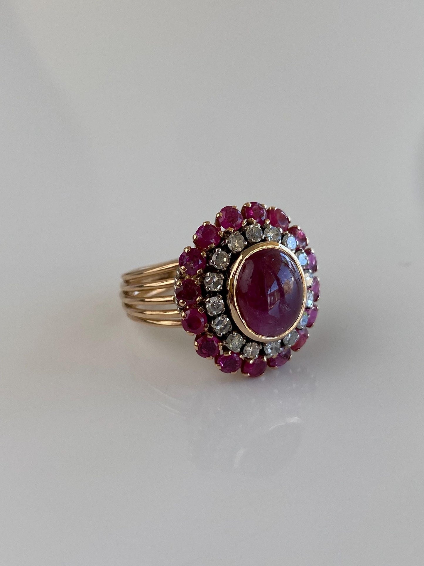 Vintage Solid 14k Rose Gold Pink Sapphire Diamond Halo Ring - Size 4.25