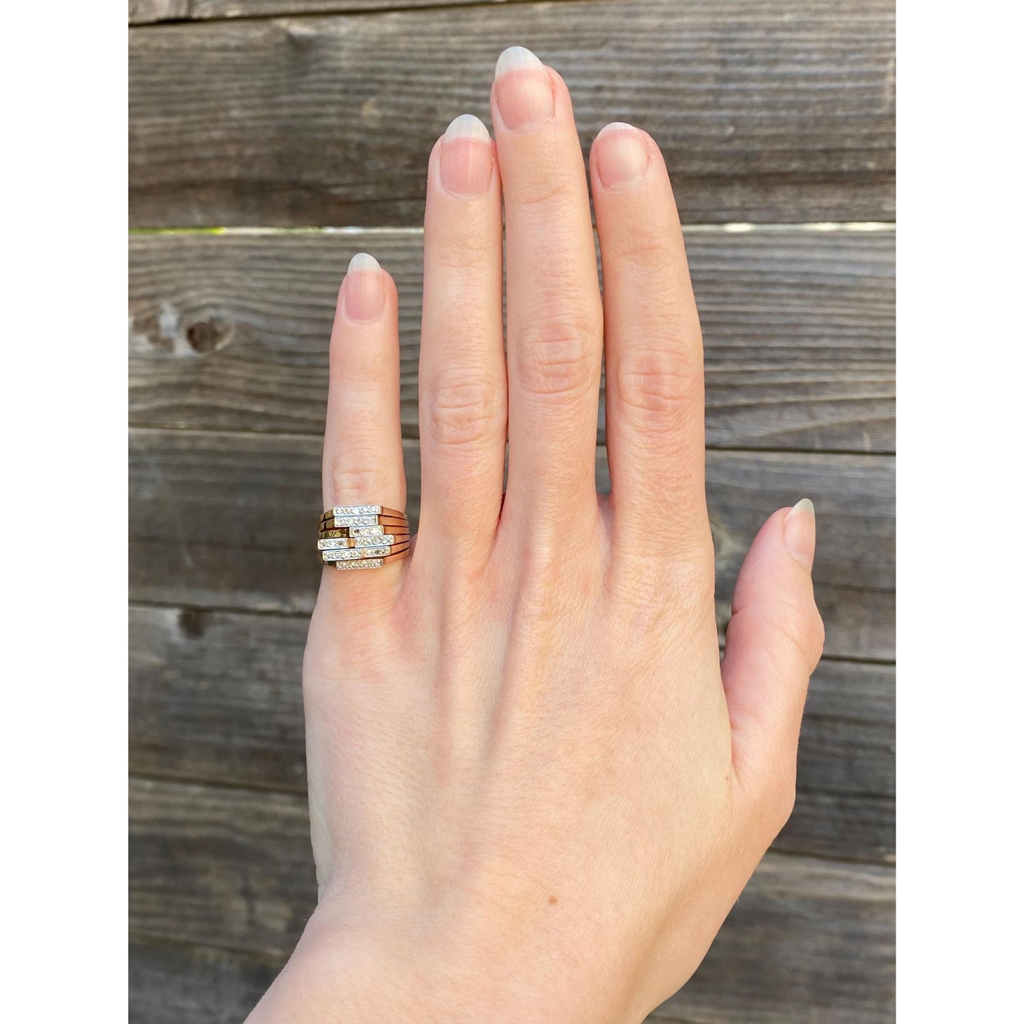 Vintage Solid 14k Yellow Gold Diamond Grid Ring - Size 2.75