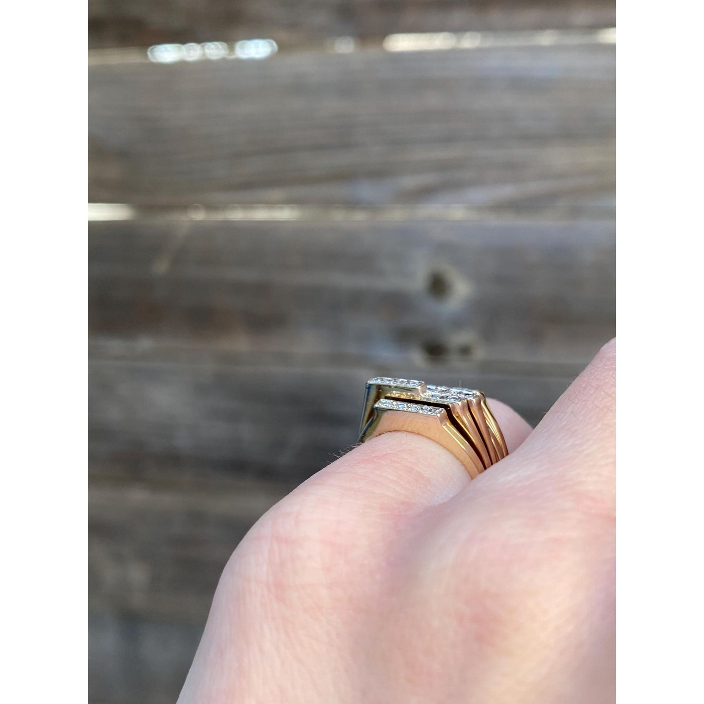 Vintage Solid 14k Yellow Gold Diamond Grid Ring - Size 2.75