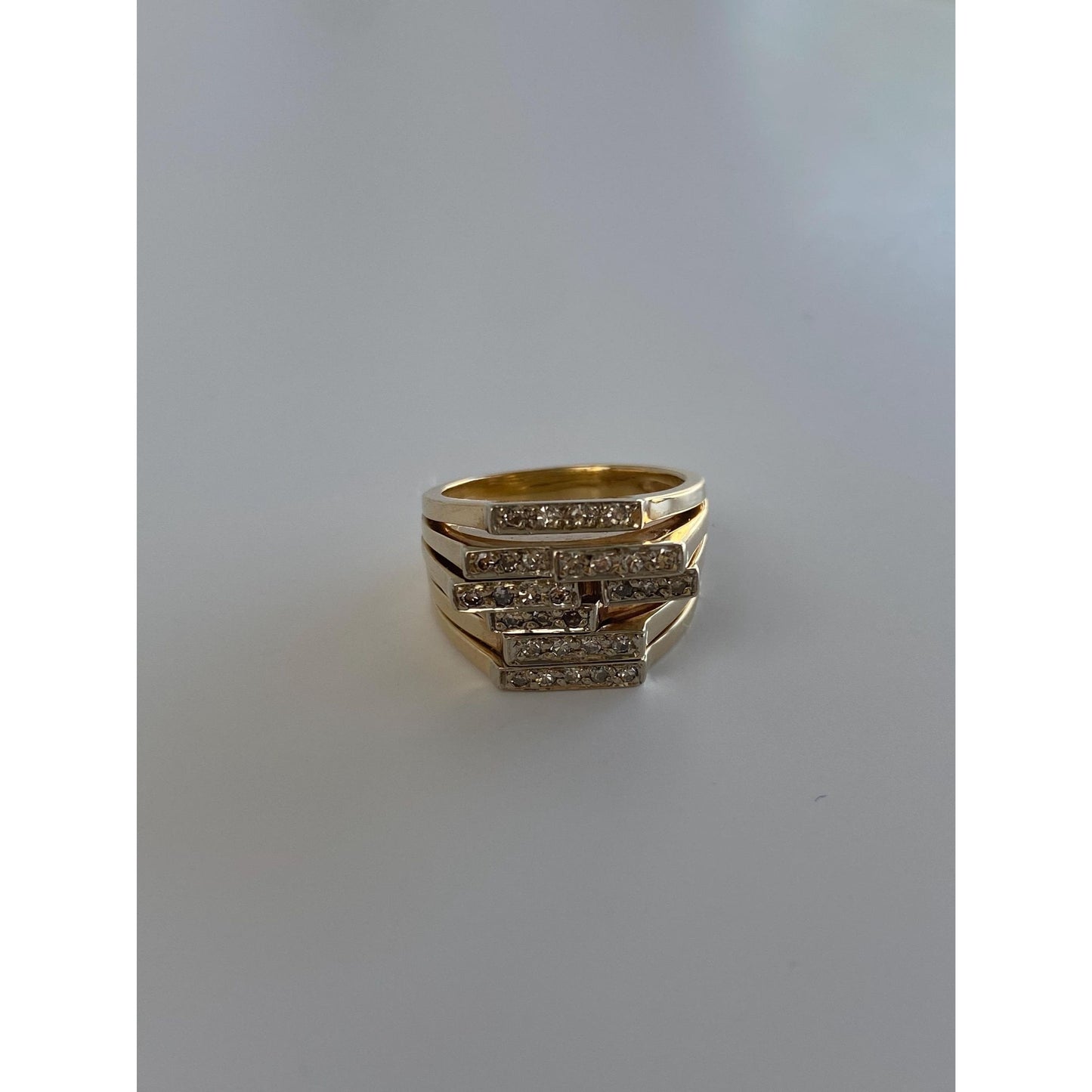 Vintage Solid 14k Yellow Gold Diamond Grid Ring - Size 2.75