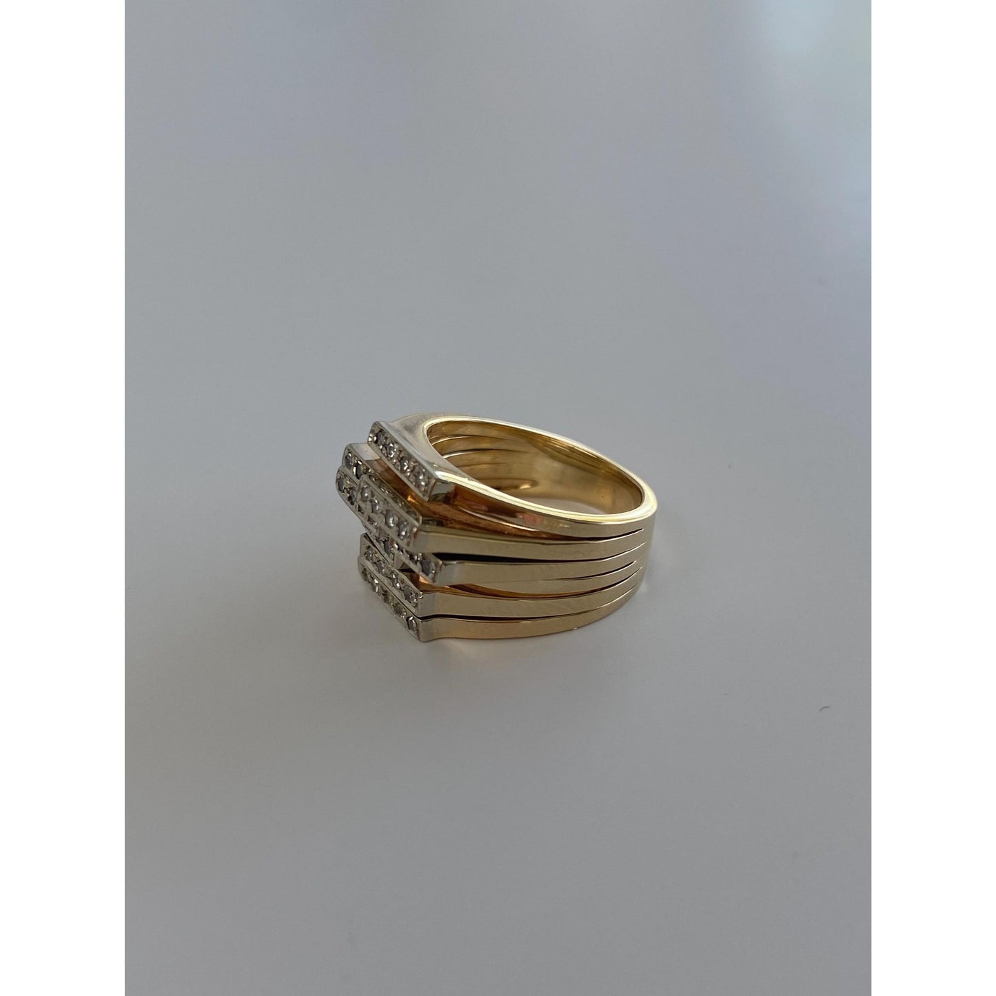 Vintage Solid 14k Yellow Gold Diamond Grid Ring - Size 2.75