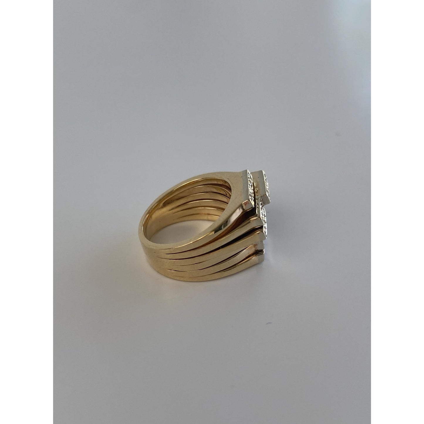 Vintage Solid 14k Yellow Gold Diamond Grid Ring - Size 2.75