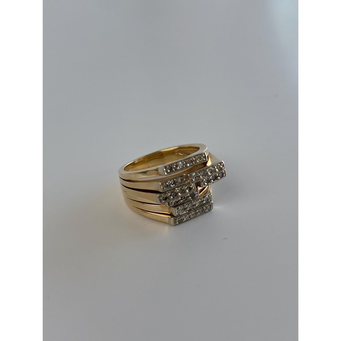 Vintage Solid 14k Yellow Gold Diamond Grid Ring - Size 2.75