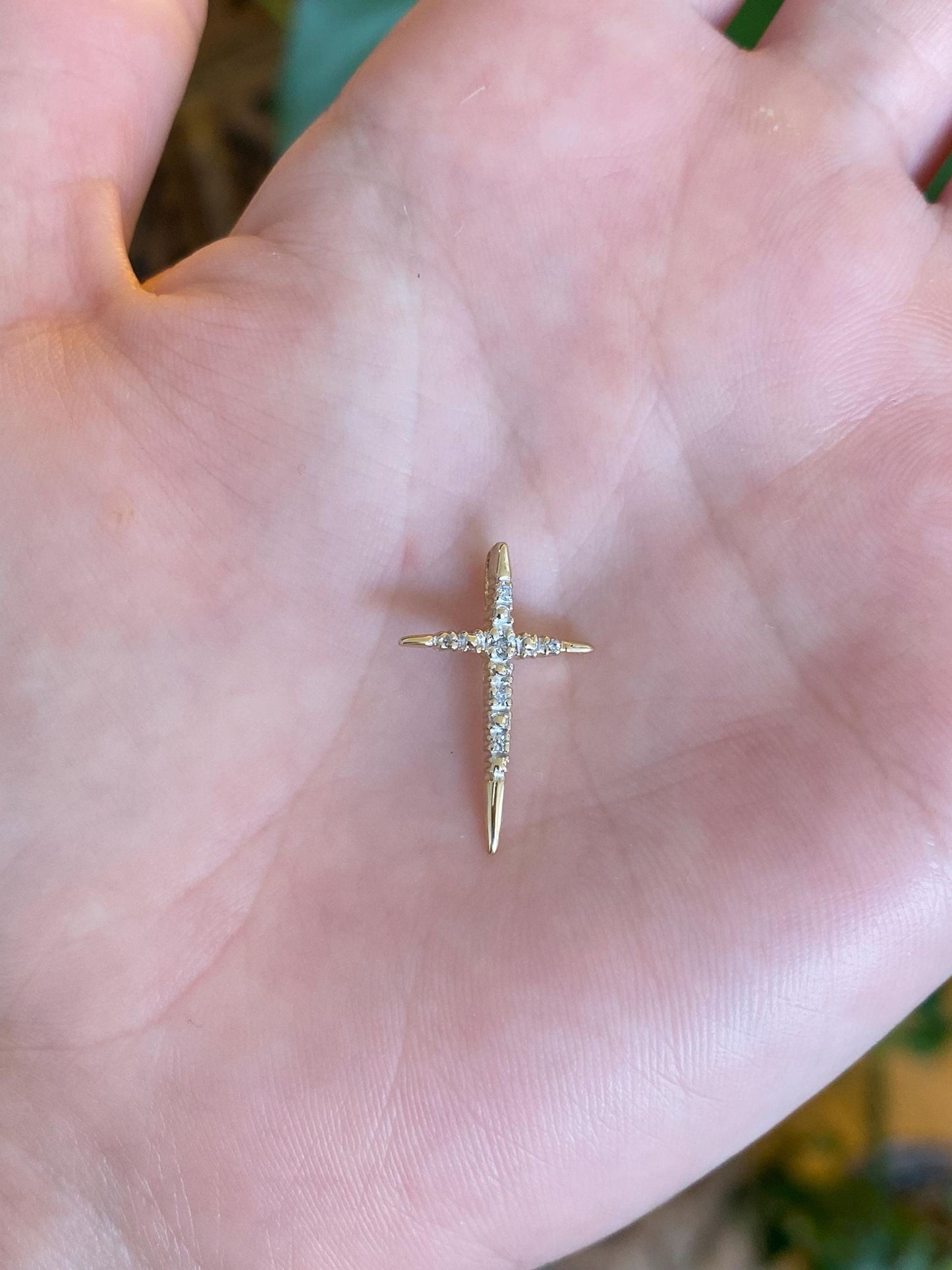 Vintage Solid 14k Yellow Gold Diamond Cross Slide Charm