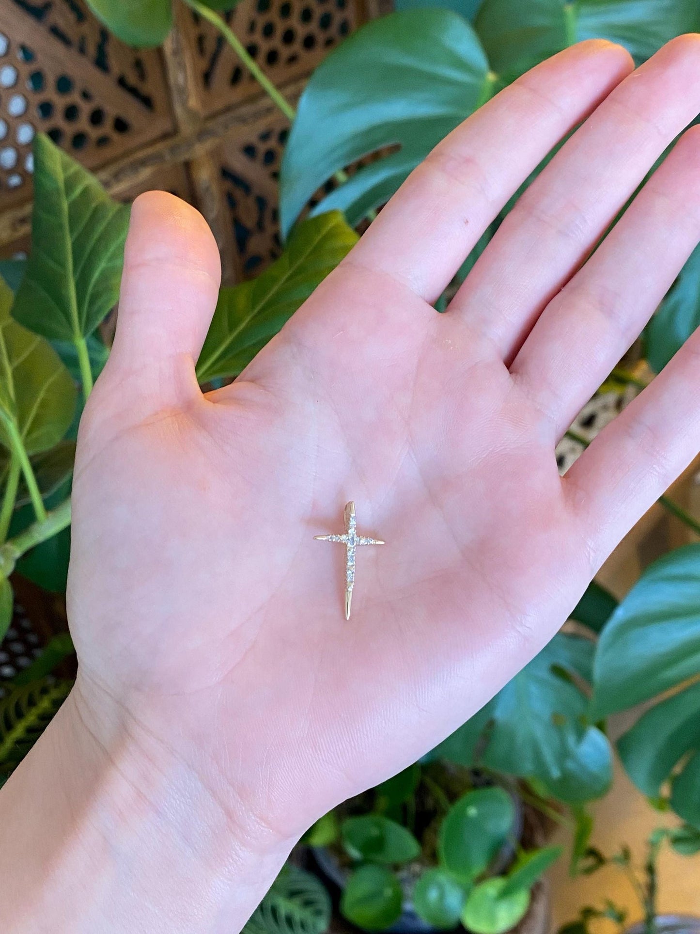 Vintage Solid 14k Yellow Gold Diamond Cross Slide Charm