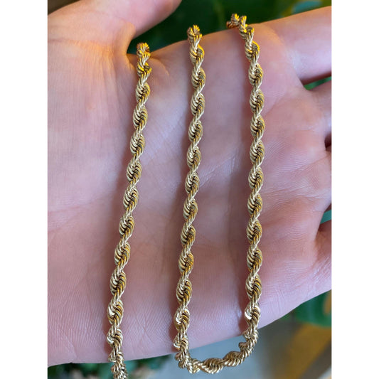 Vintage Solid 14k Yellow Gold Rope Chain Necklace - 15.25 inches