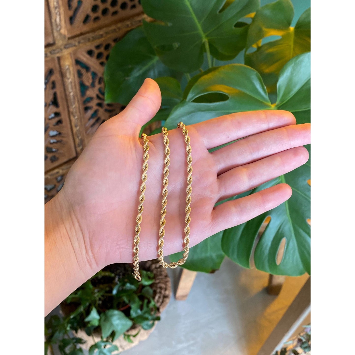 Vintage Solid 14k Yellow Gold Rope Chain Necklace - 15.25 inches