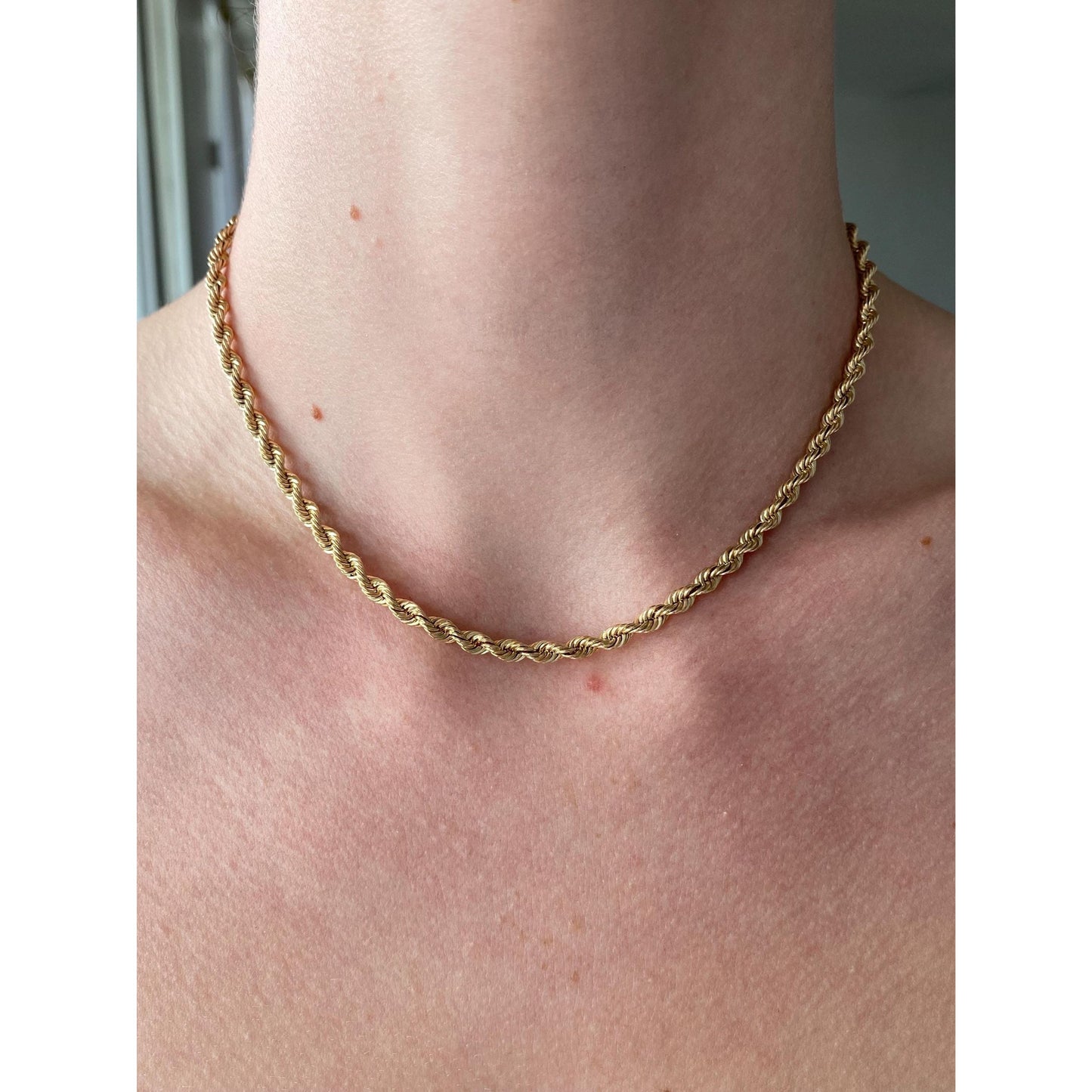 Vintage Solid 14k Yellow Gold Rope Chain Necklace - 15.25 inches