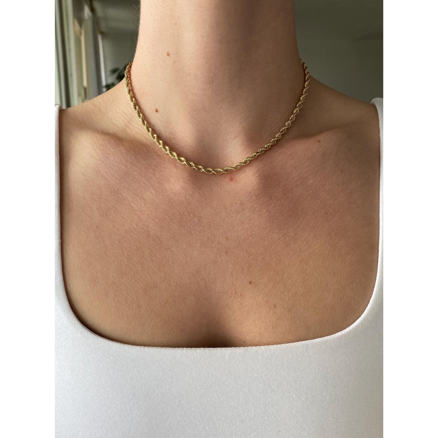 Vintage Solid 14k Yellow Gold Rope Chain Necklace - 15.25 inches