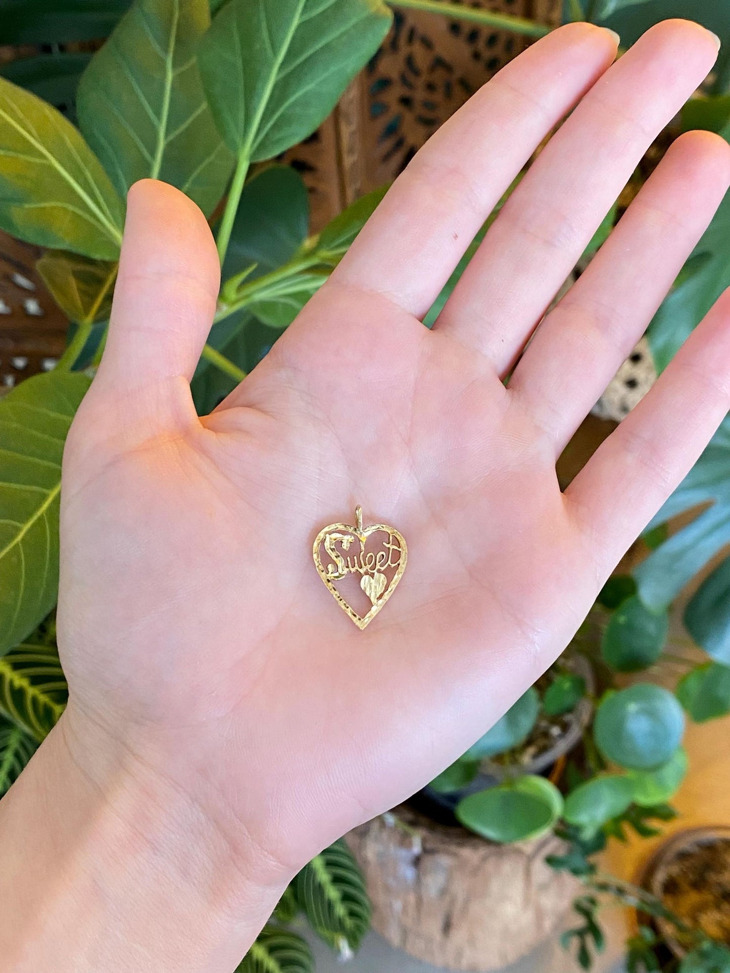 Vintage Solid 14k Yellow Gold 'Sweet' Heart Charm