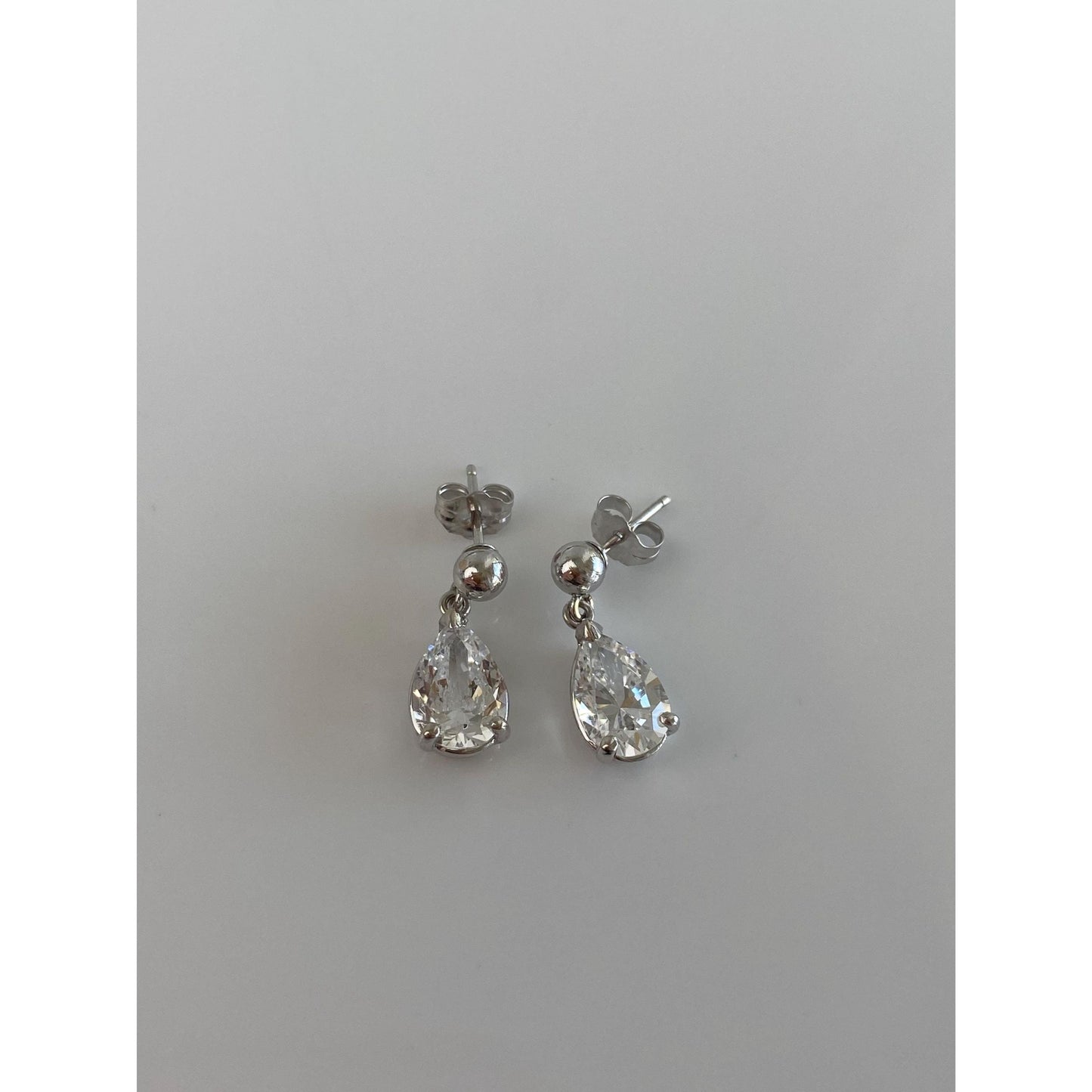Solid 14k White Gold Clear Quartz Dangle Stud Earrings