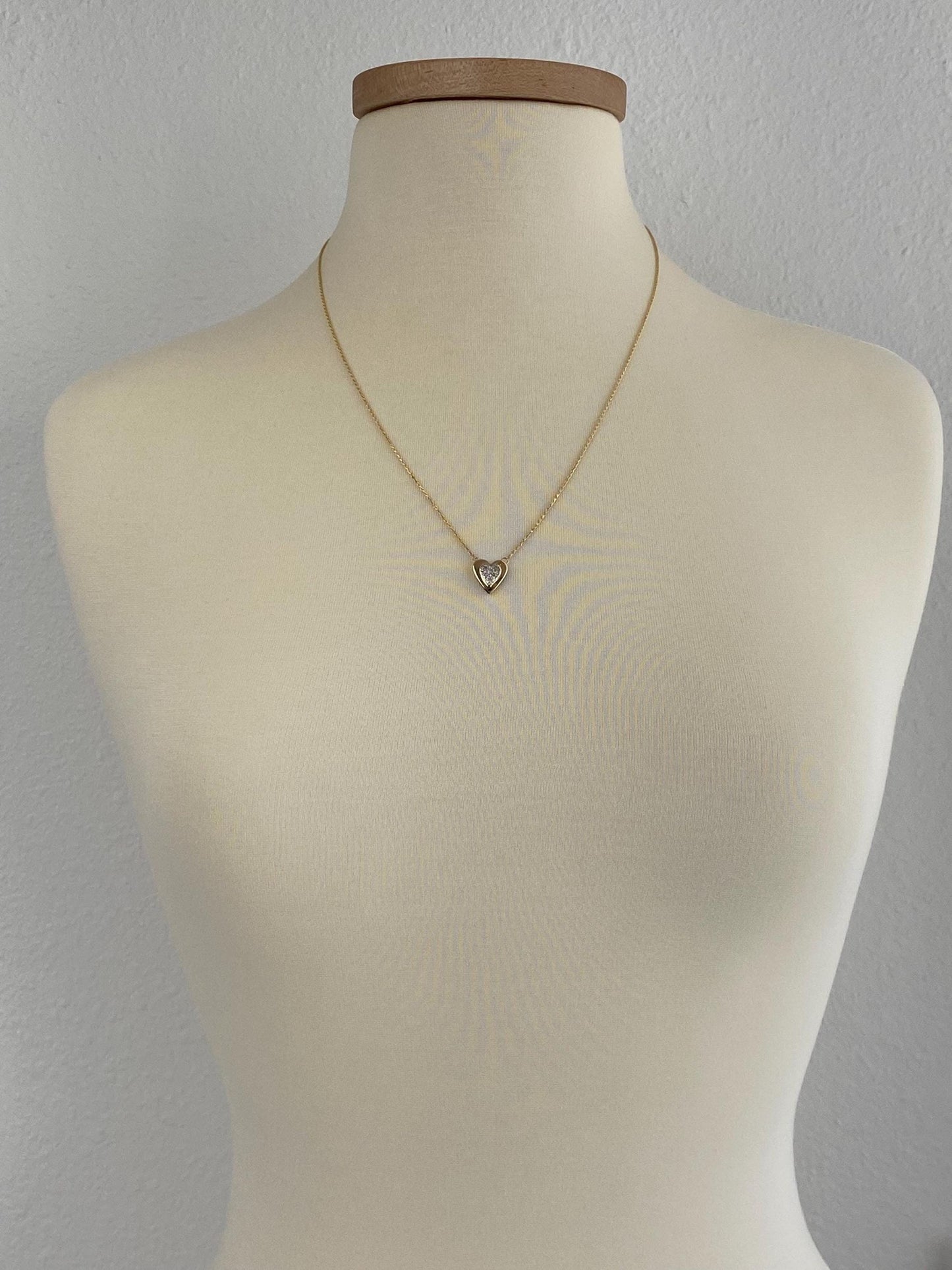 Vintage Solid 14k White & Yellow Gold Adjustable Diamond Heart Charm Dainty Rope Chain Necklace - 22.5 inches