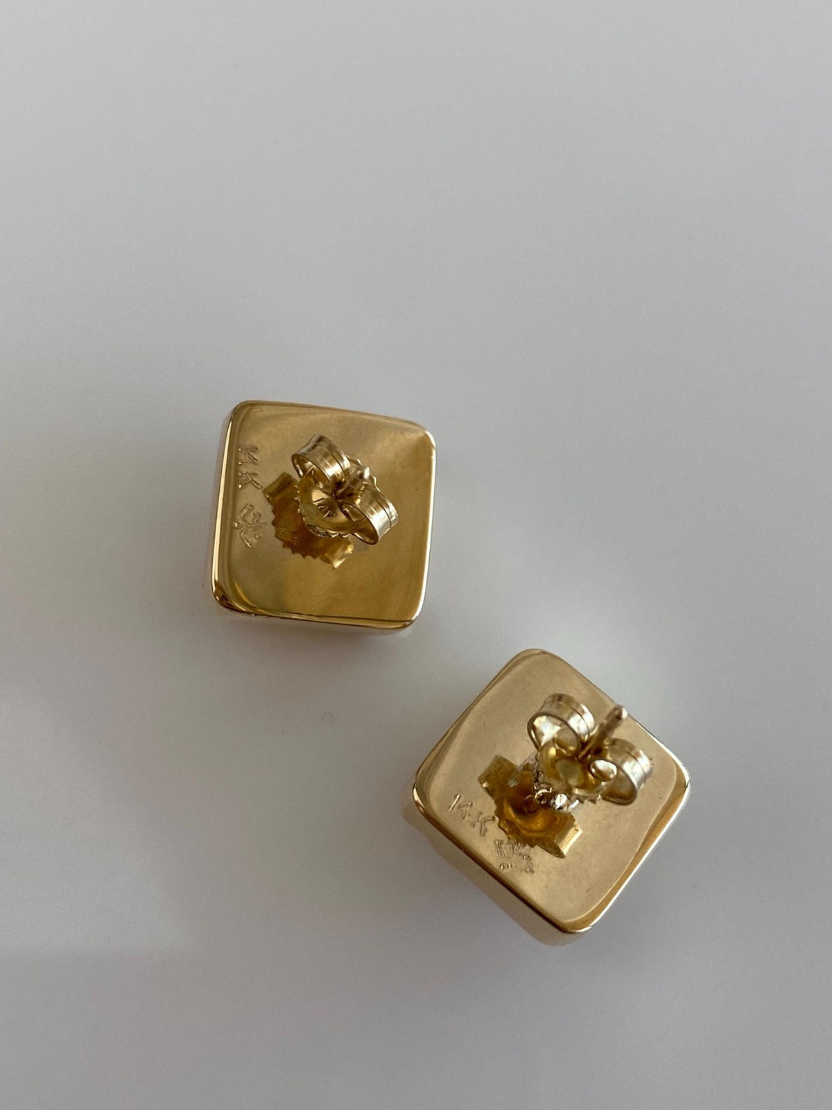 Vintage Solid 14k Yellow Gold Diamond Folded Box Stud Earrings
