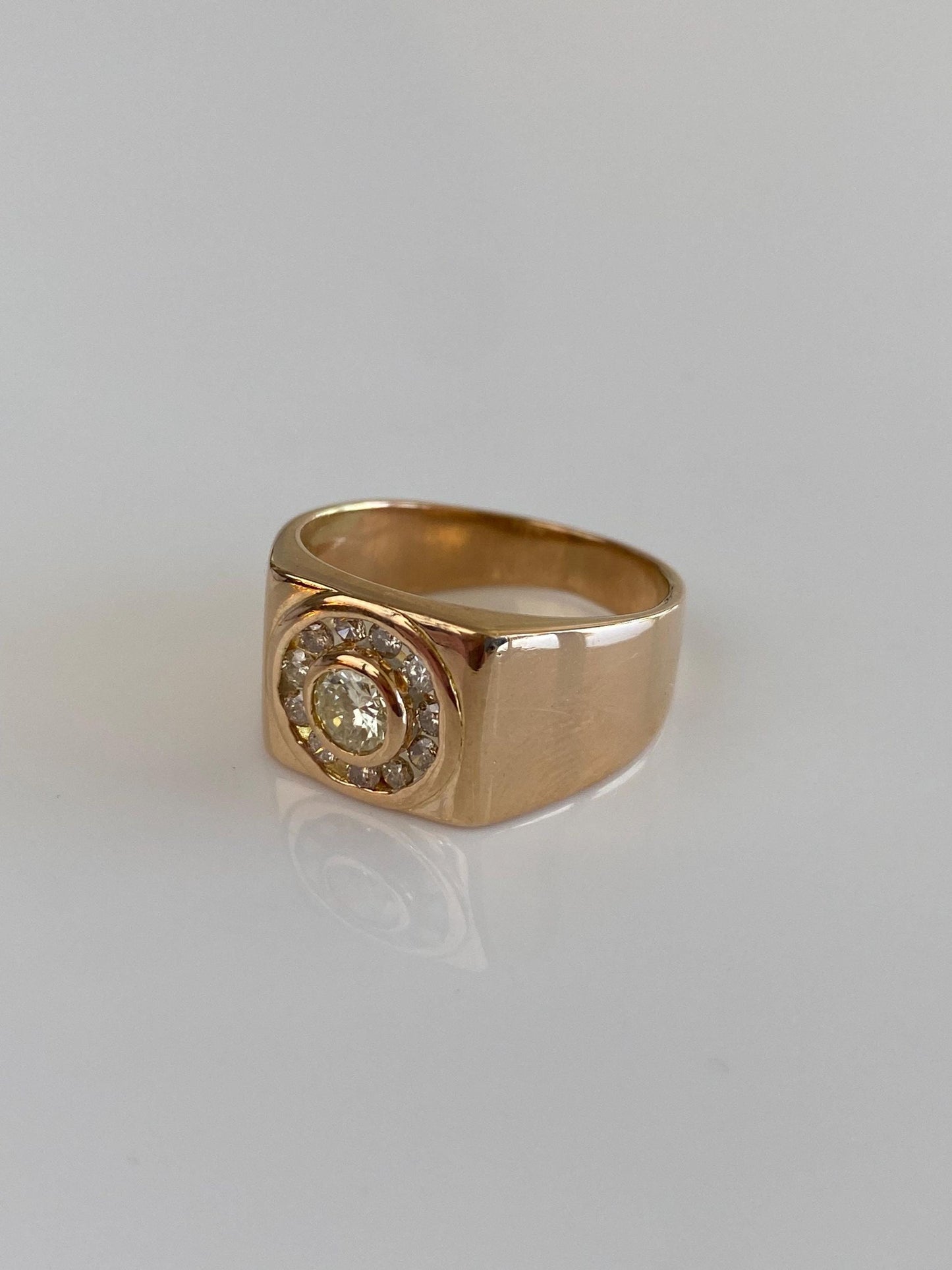 Vintage Solid 14k Rosey Gold Diamond Halo Signet Ring - Size 7.75
