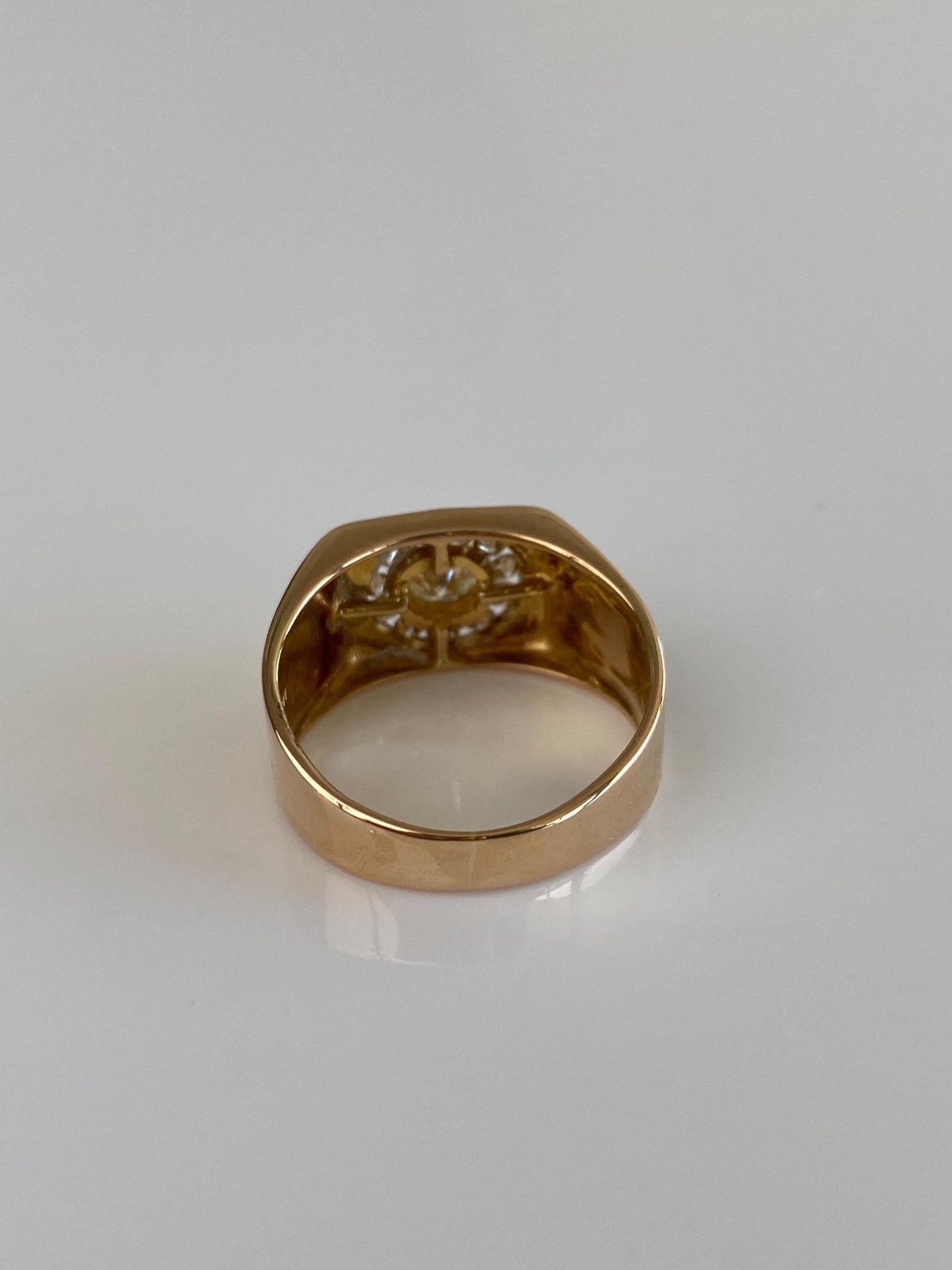 Vintage Solid 14k Rosey Gold Diamond Halo Signet Ring - Size 7.75