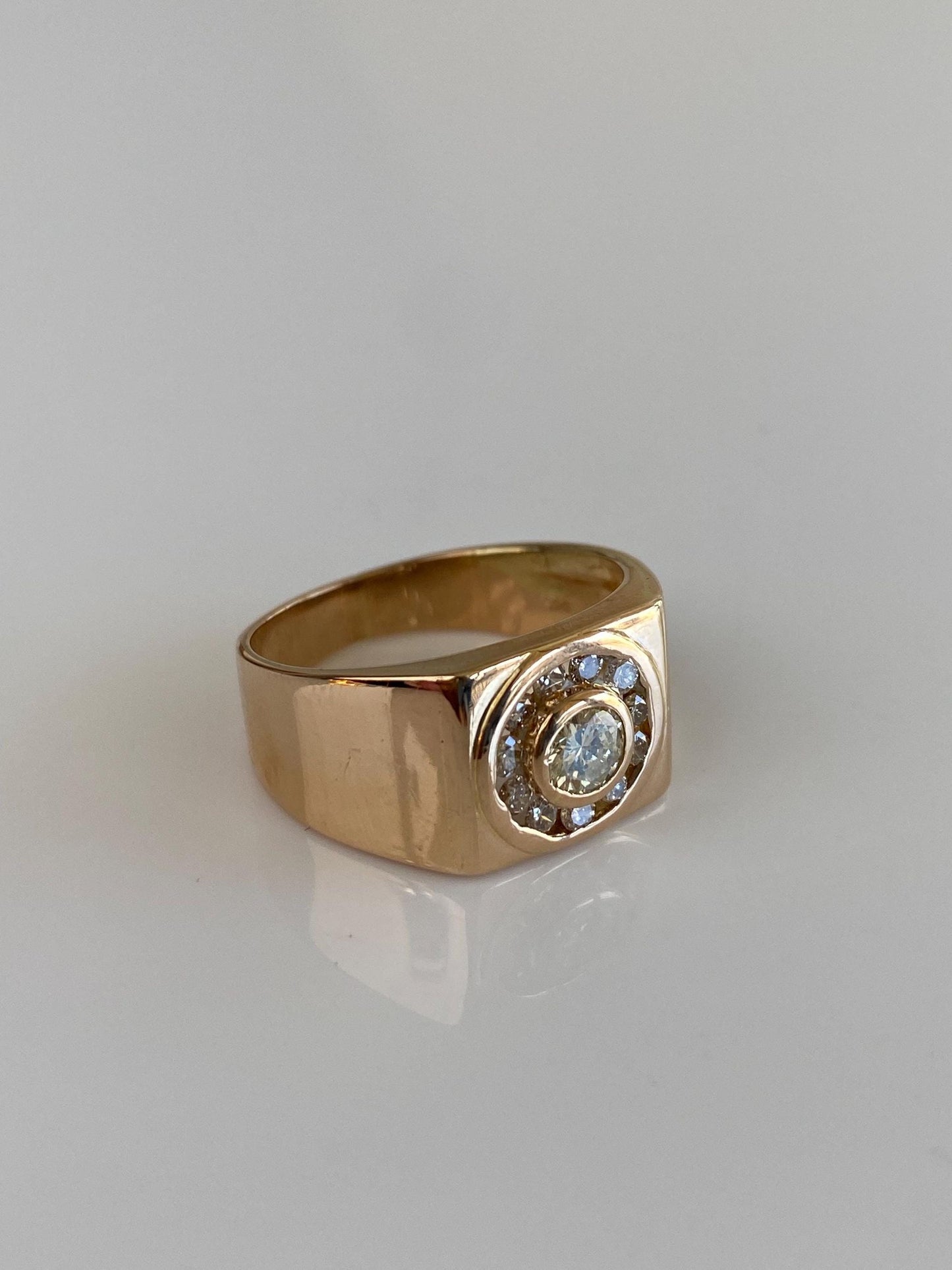 Vintage Solid 14k Rosey Gold Diamond Halo Signet Ring - Size 7.75
