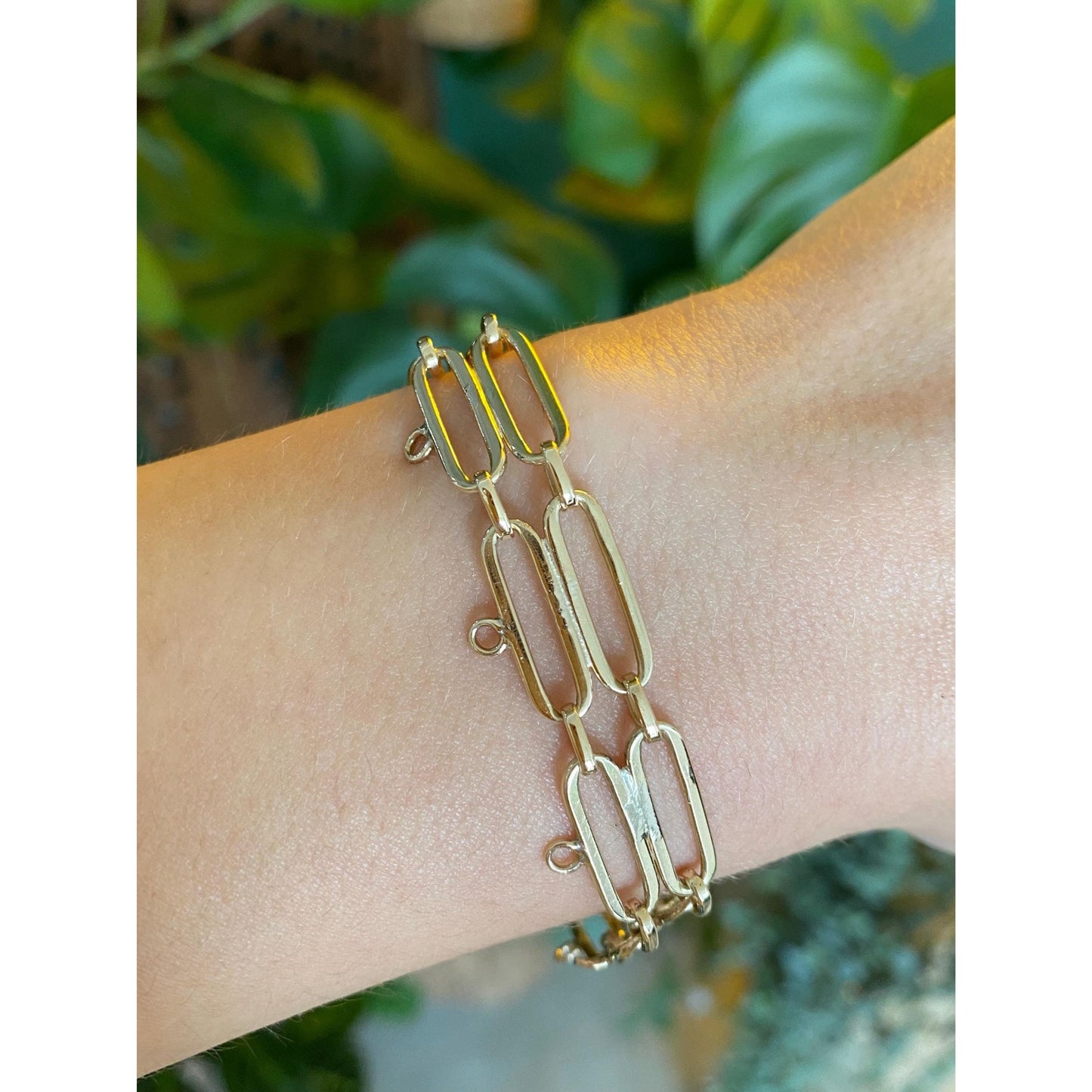 Vintage Solid 14k Yellow Gold Double Link Charm Bracelet - 7.5 inches