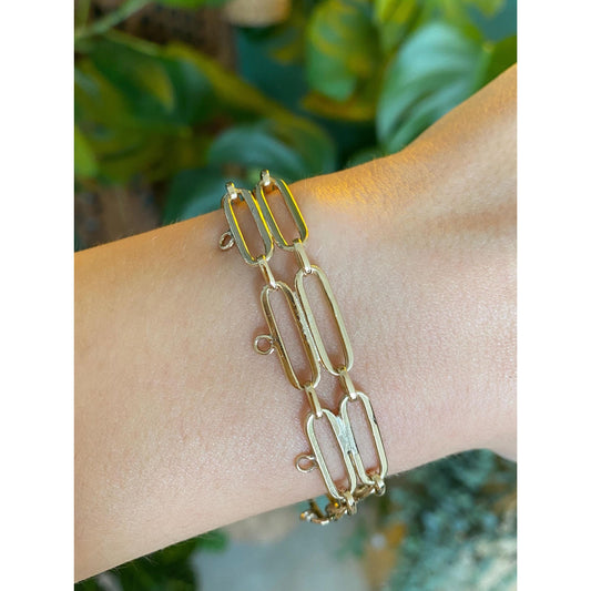 Vintage Solid 14k Yellow Gold Double Link Charm Bracelet - 7.5 inches