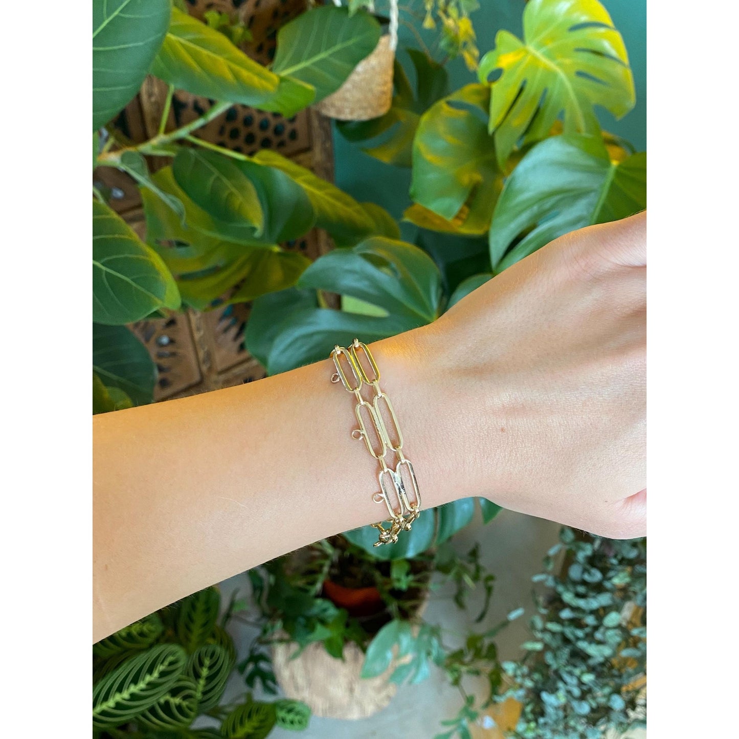 Vintage Solid 14k Yellow Gold Double Link Charm Bracelet - 7.5 inches