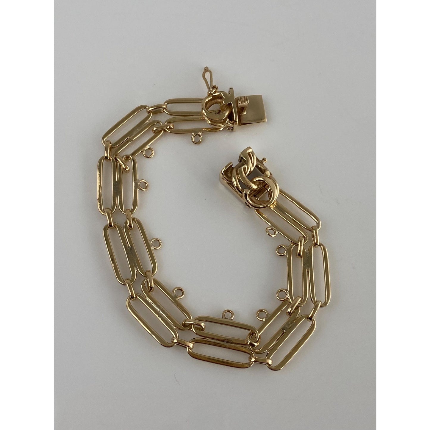 Vintage Solid 14k Yellow Gold Double Link Charm Bracelet - 7.5 inches