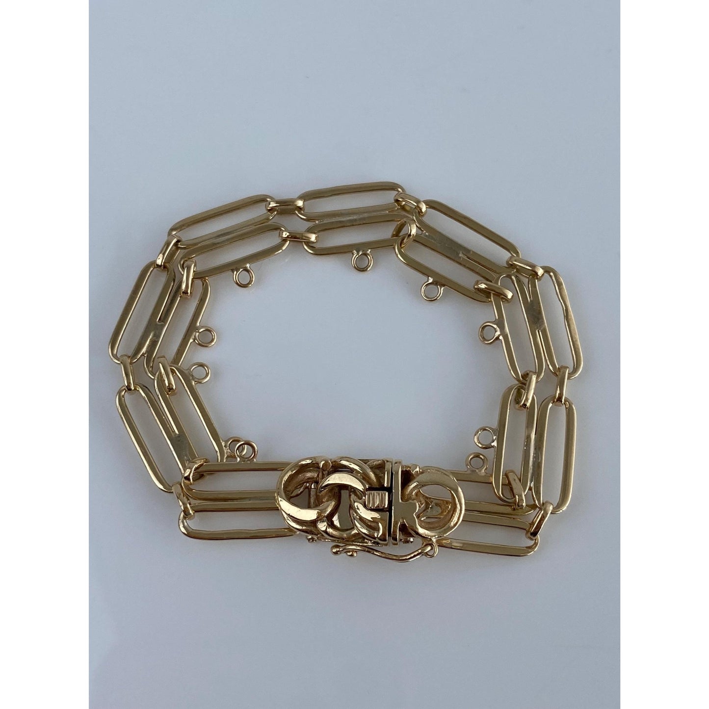 Vintage Solid 14k Yellow Gold Double Link Charm Bracelet - 7.5 inches