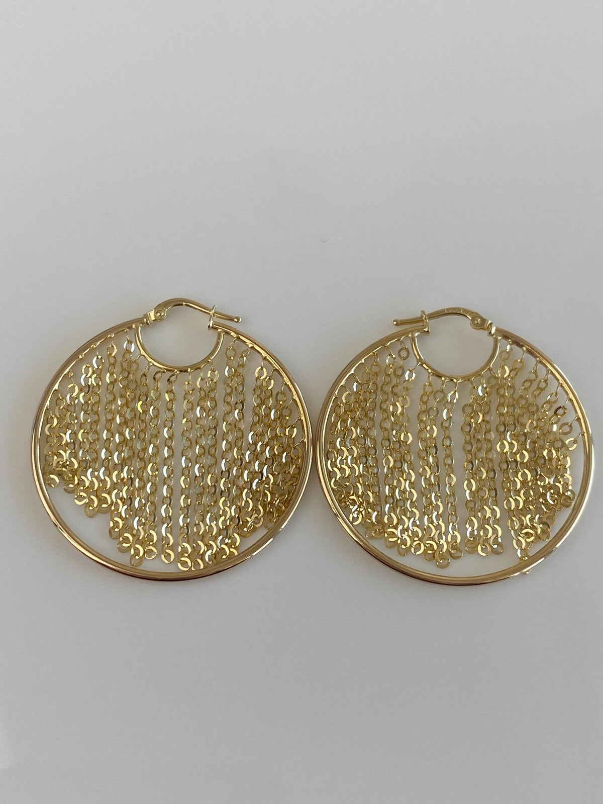 Vintage Solid 14k Yellow Gold Cable Chain Fringe Hoop Earrings
