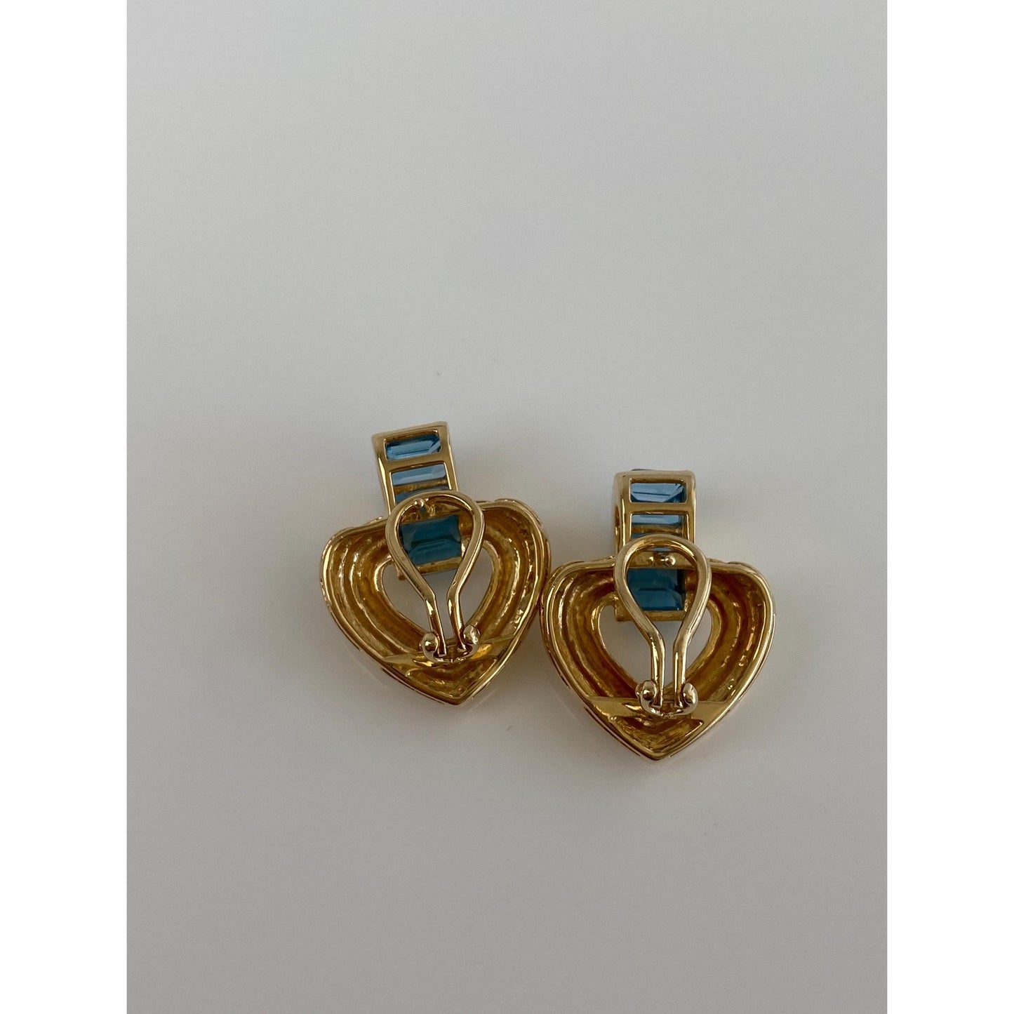 Vintage Solid 14k Yellow Gold Topaz Heart Drop Earrings