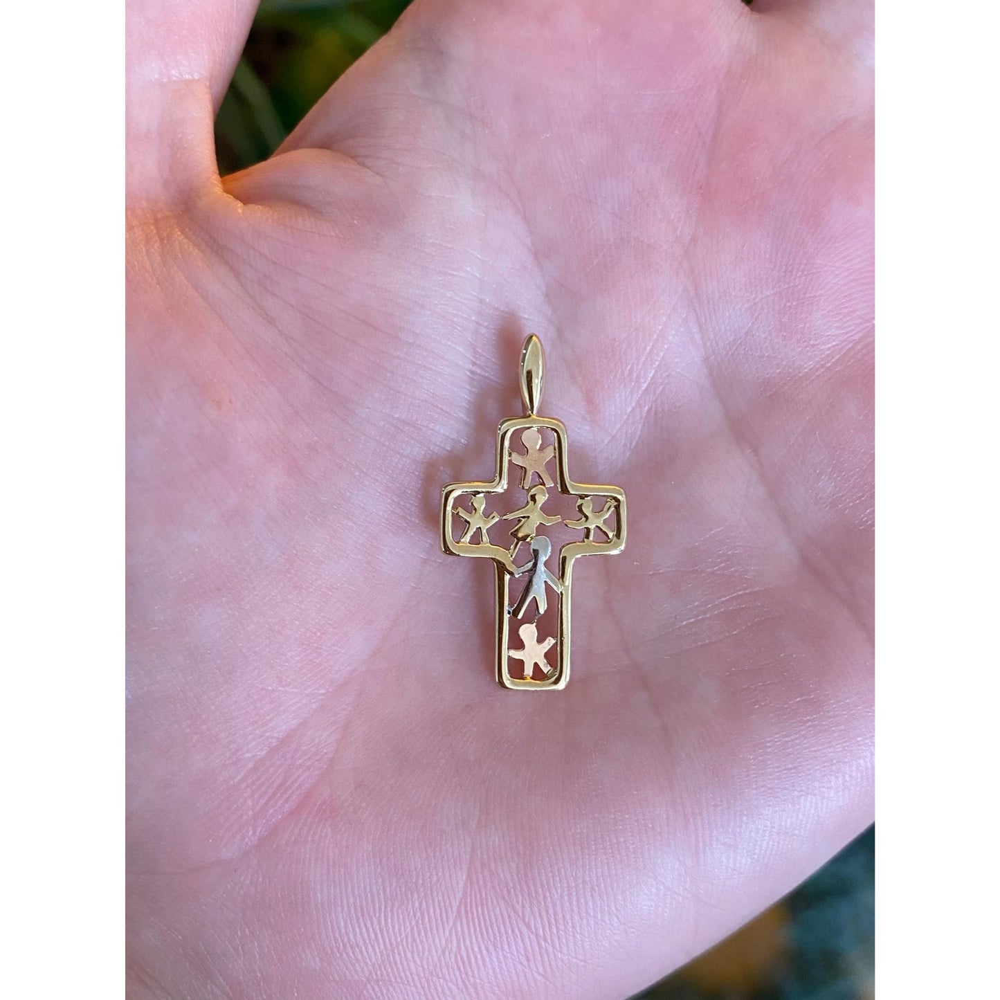 Vintage Solid 14k Tri Tone Gold Cross Child Charm
