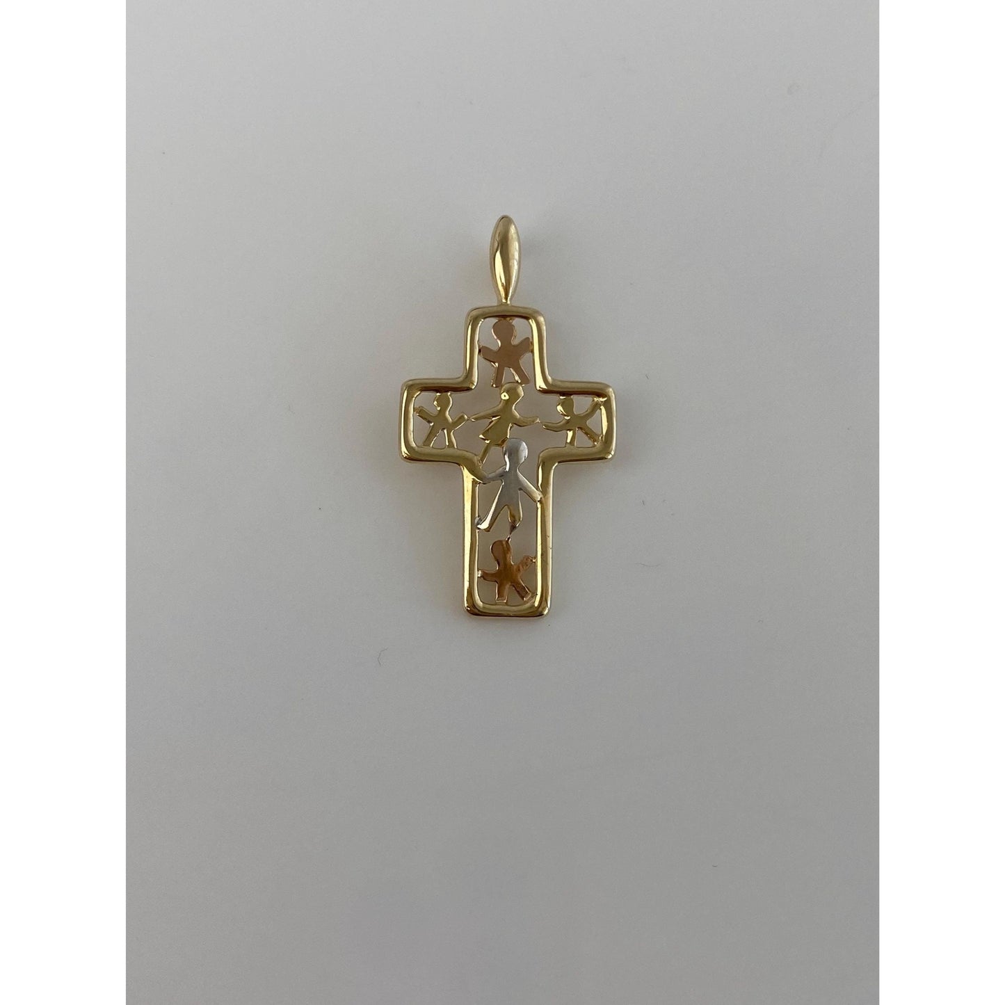 Vintage Solid 14k Tri Tone Gold Cross Child Charm
