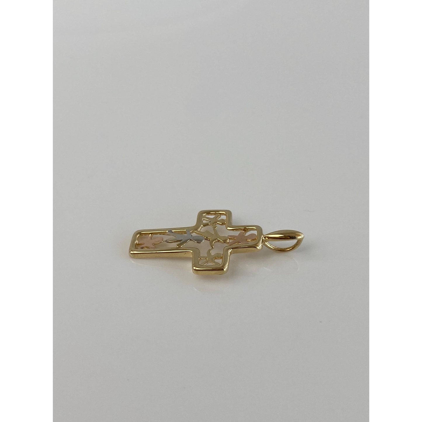 Vintage Solid 14k Tri Tone Gold Cross Child Charm