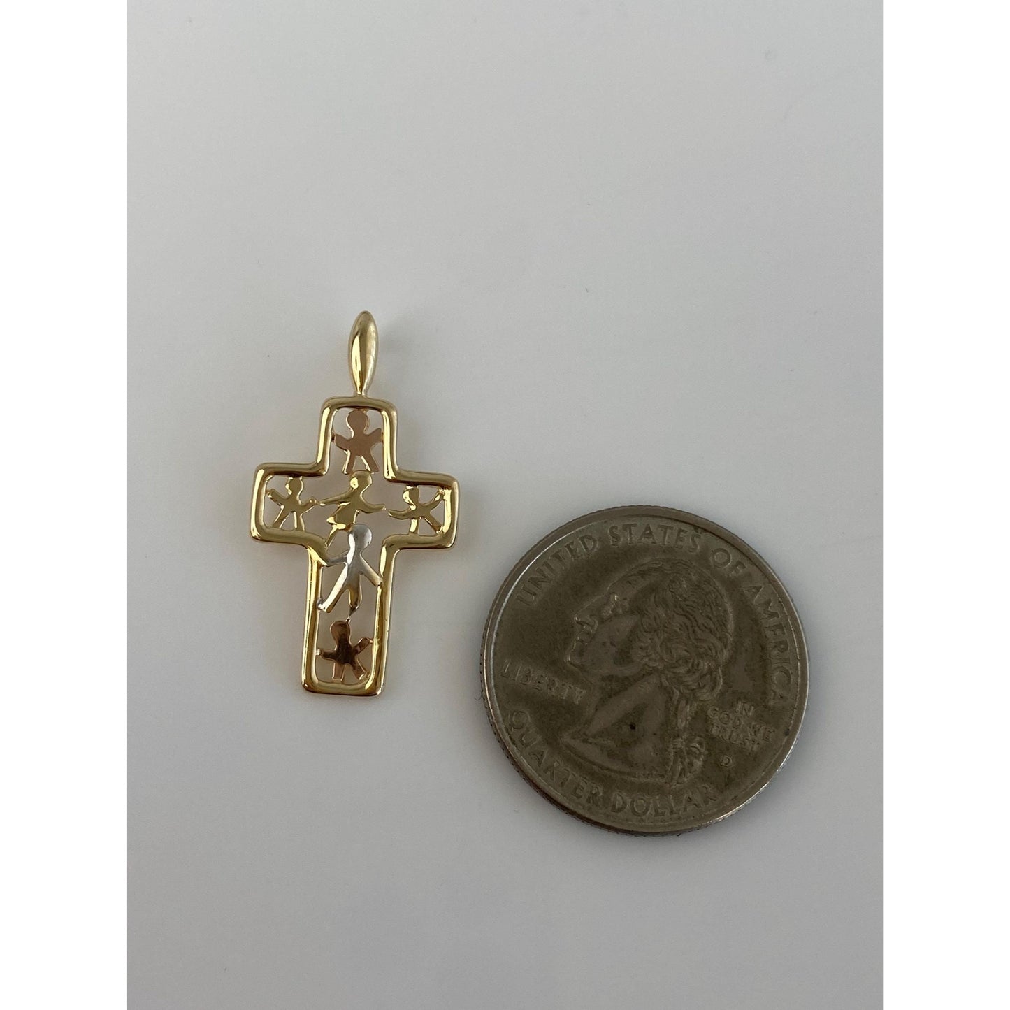 Vintage Solid 14k Tri Tone Gold Cross Child Charm