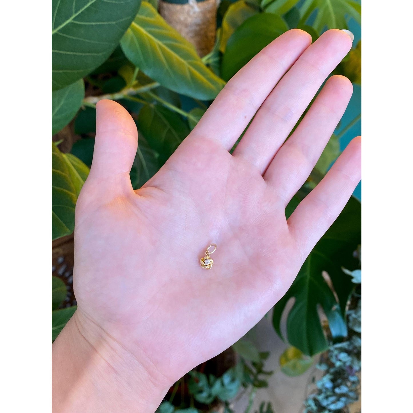 Vintage Solid 14k Yellow Gold Diamond Tiny Knot Charm