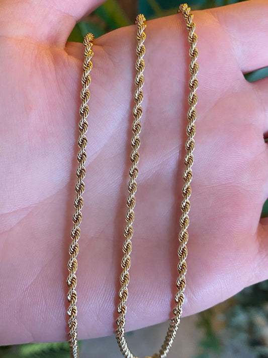 Vintage Solid 14k Yellow Gold Long Rope Chain Necklace - 24 inches
