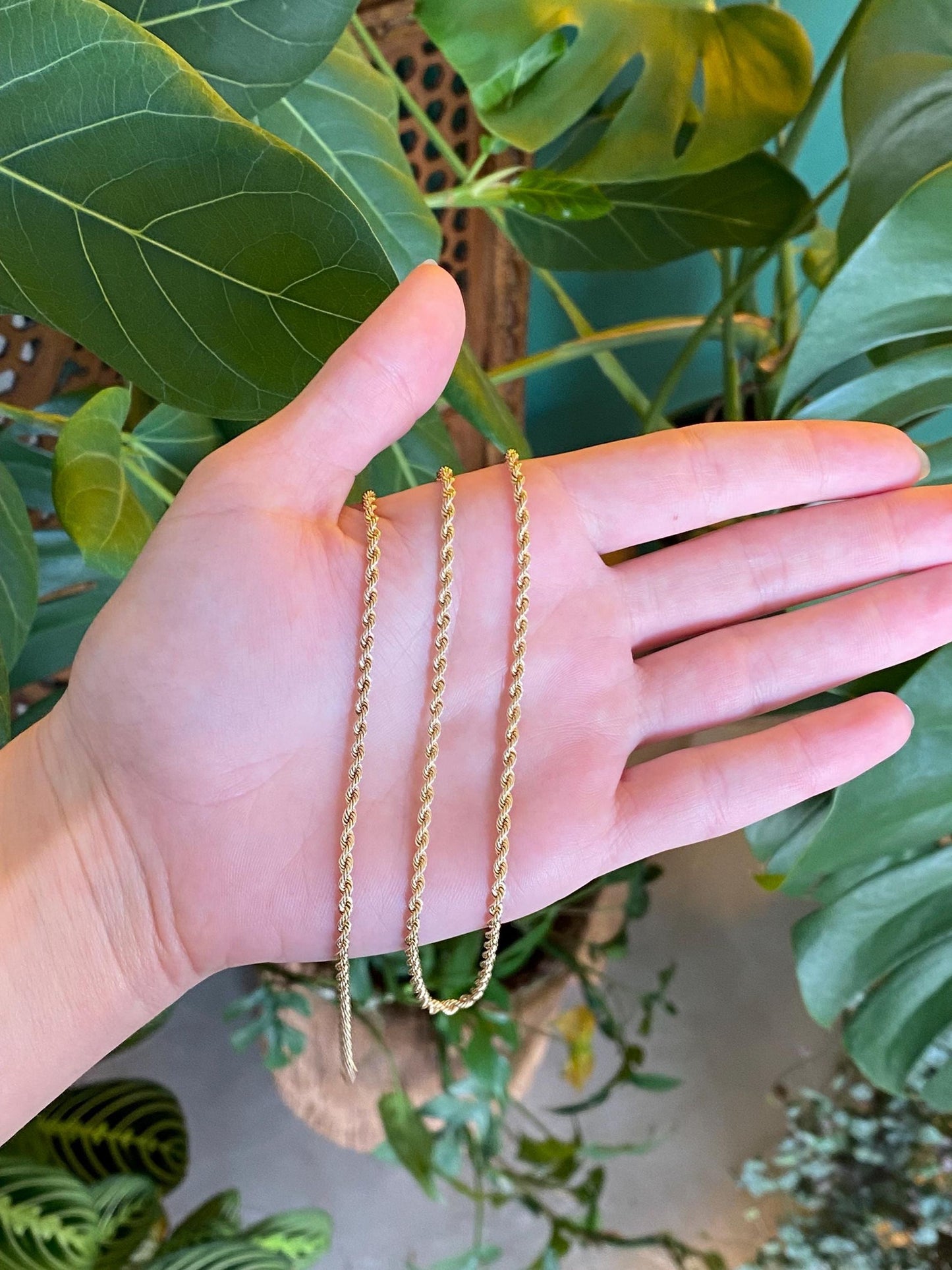 Vintage Solid 14k Yellow Gold Long Rope Chain Necklace - 24 inches