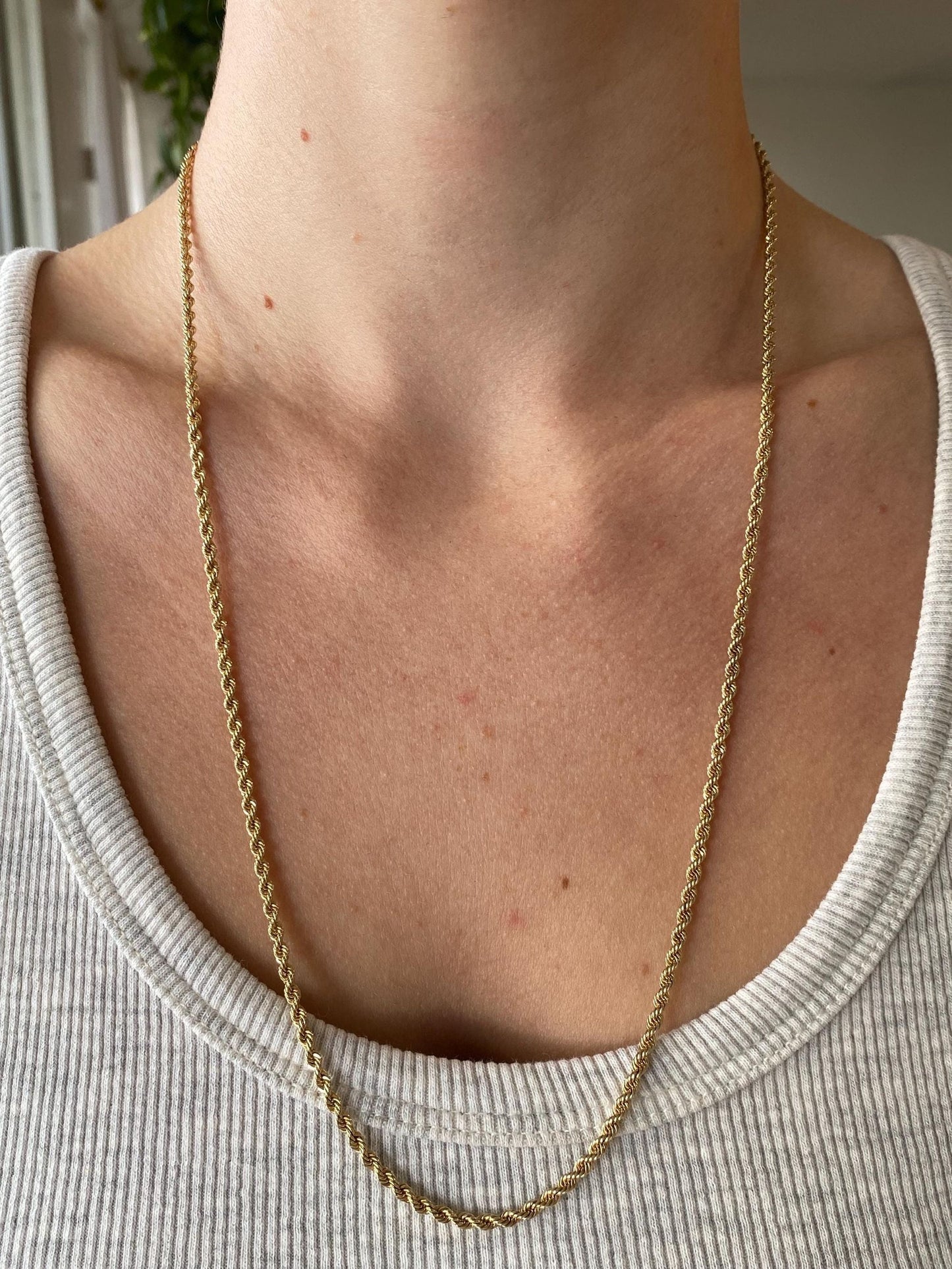 Vintage Solid 14k Yellow Gold Long Rope Chain Necklace - 24 inches