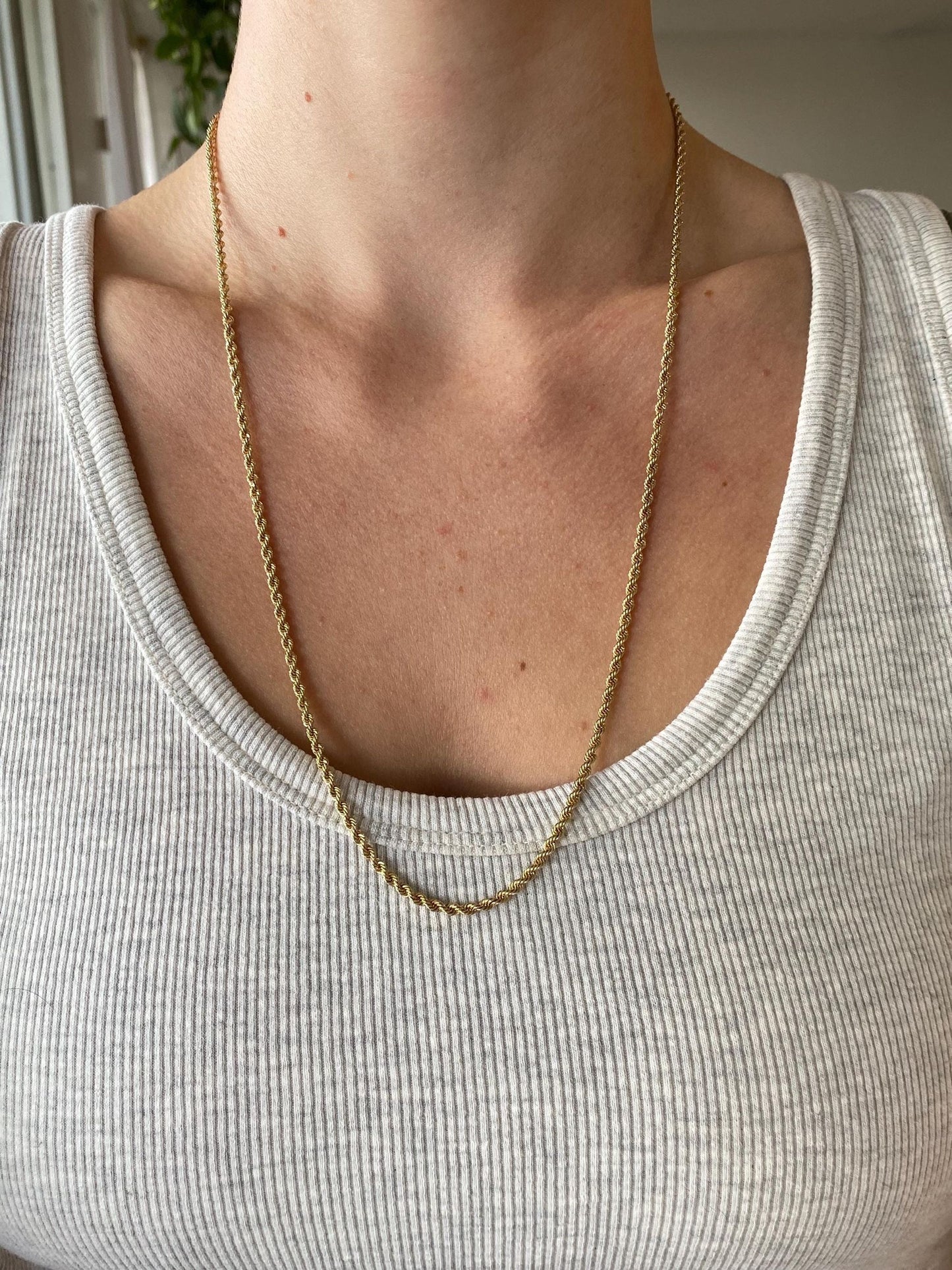 Vintage Solid 14k Yellow Gold Long Rope Chain Necklace - 24 inches